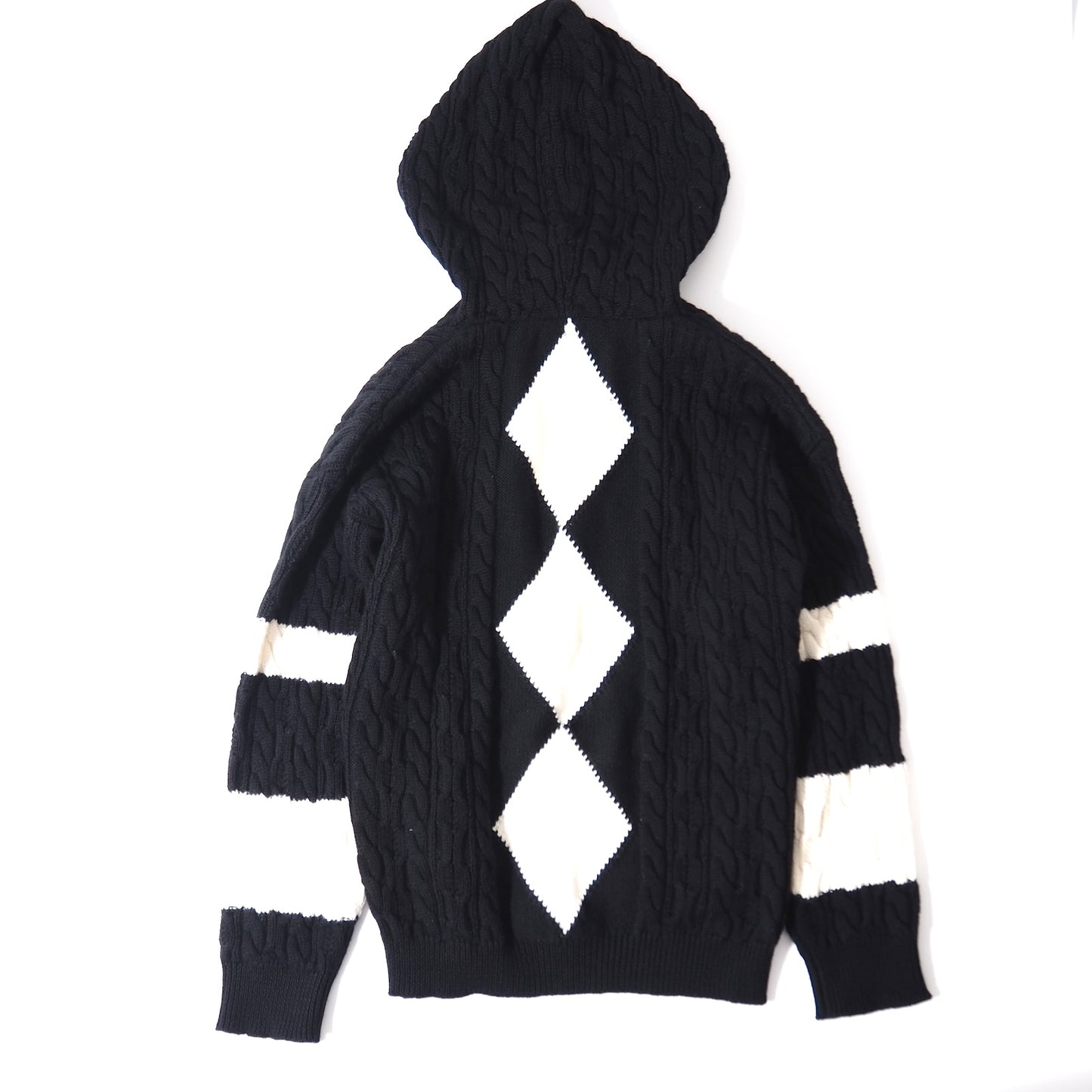 美品 サンローランパリ SAINT LAURENT PARIS ニット フーデッド カーディガン XL ホワイト ブラック メンズ 正規品 5-YG007