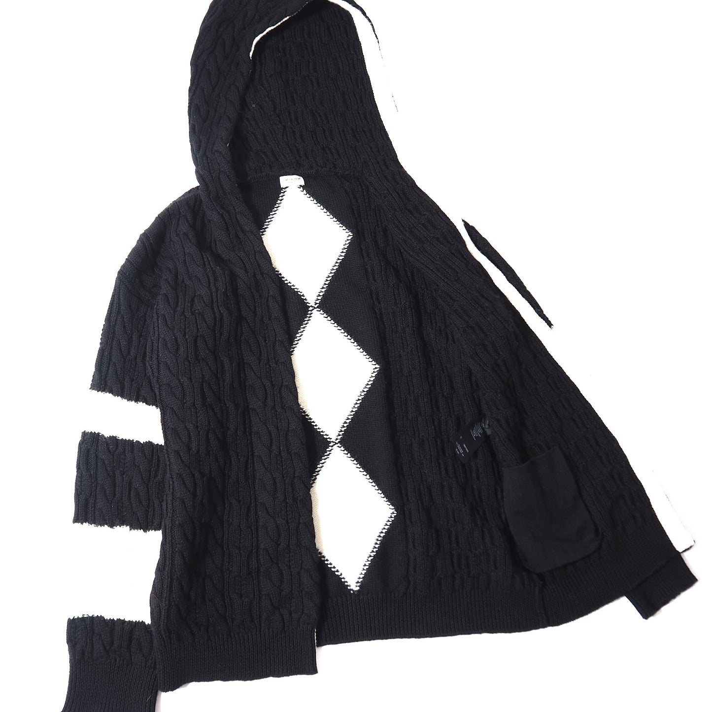 美品 サンローランパリ SAINT LAURENT PARIS ニット フーデッド カーディガン XL ホワイト ブラック メンズ 正規品 5-YG007