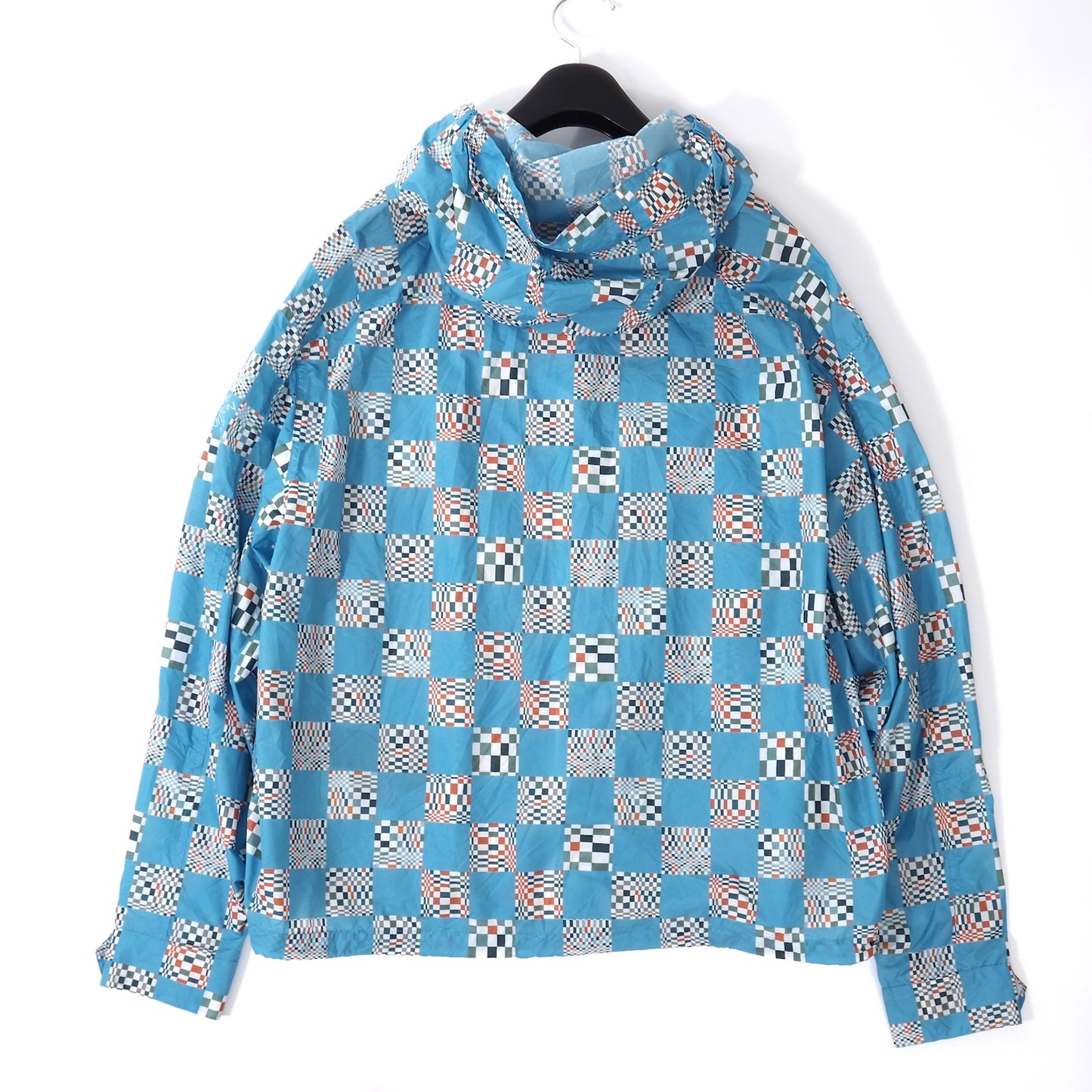 極美品 ルイヴィトン Louis Vuitton 21SS 総柄 ダミエチェッカー パラシュート ジャケット パーカー 48 ブルー メンズ 正規品 5-YG008