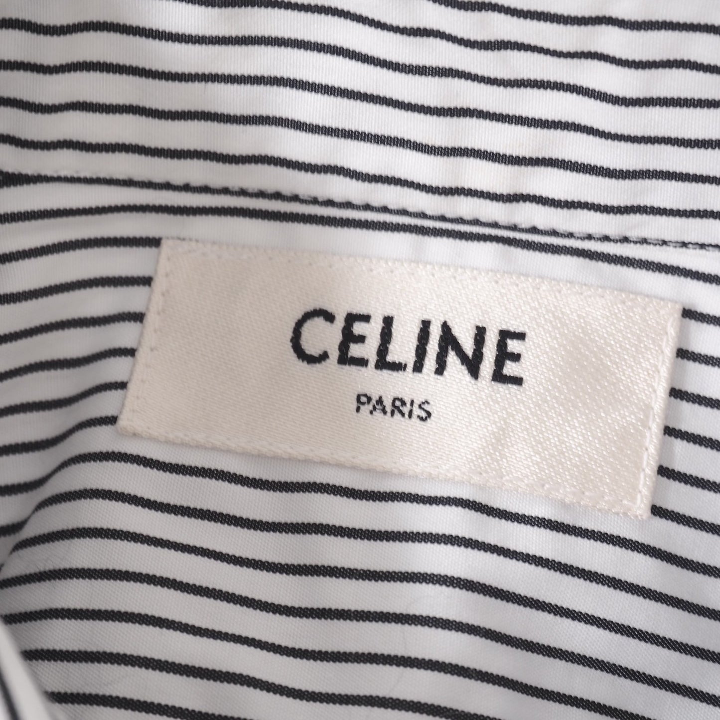 美品 セリーヌ CELINE 現行 フリル 長袖 ブラウス シャツ 36 ホワイト ブラック ストライプ レディース 正規品 5-YG011
