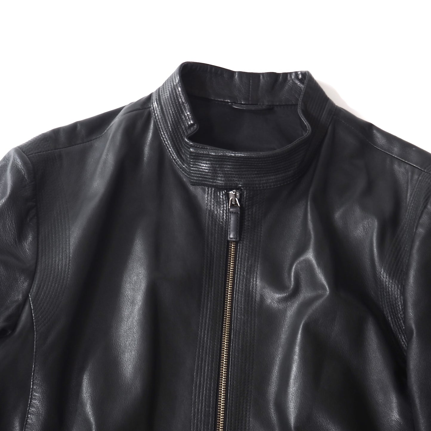 良品 エンポリオアルマーニ EMPORIO ARMANI ラムレザー シングルライダース ジャケット 52 ブラック メンズ 正規品 5-YG013