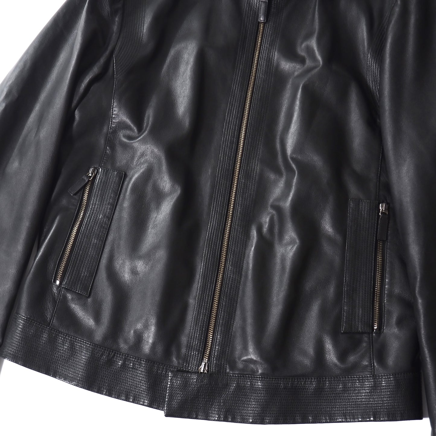 良品 エンポリオアルマーニ EMPORIO ARMANI ラムレザー シングルライダース ジャケット 52 ブラック メンズ 正規品 5-YG013