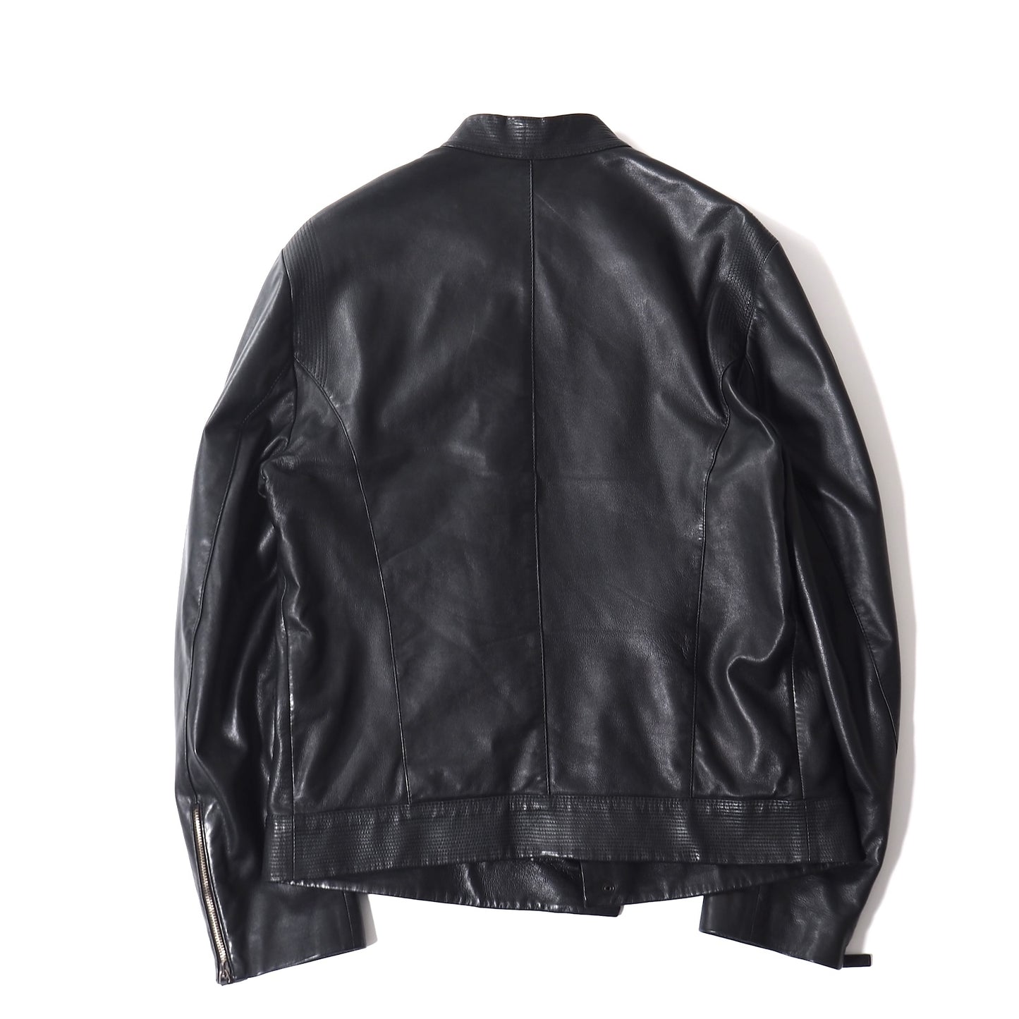 良品 エンポリオアルマーニ EMPORIO ARMANI ラムレザー シングルライダース ジャケット 52 ブラック メンズ 正規品 5-YG013