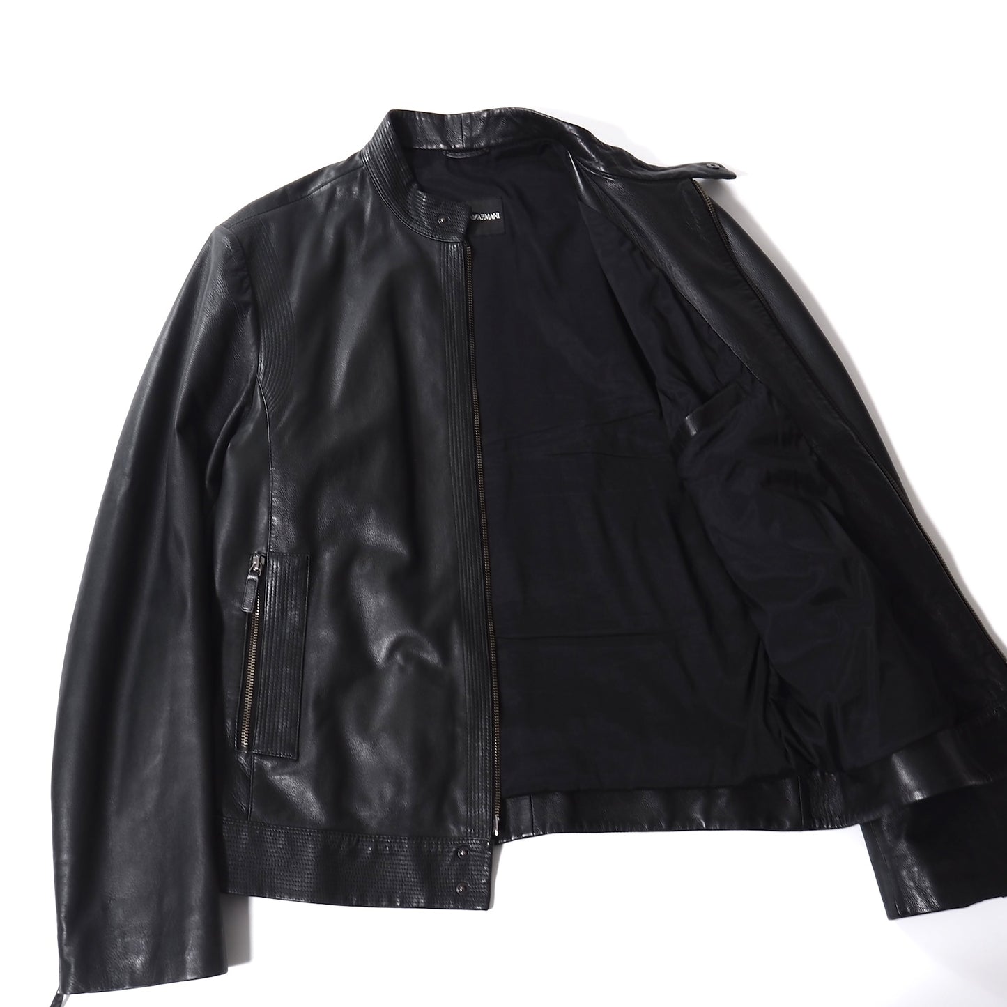 良品 エンポリオアルマーニ EMPORIO ARMANI ラムレザー シングルライダース ジャケット 52 ブラック メンズ 正規品 5-YG013