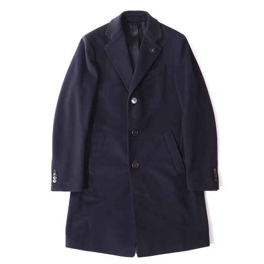 美品 ラルディーニ LARDINI ウール カシミヤ ブートニエール付 チェスターコート 46 ダークネイビー メンズ 正規品 5-YH002