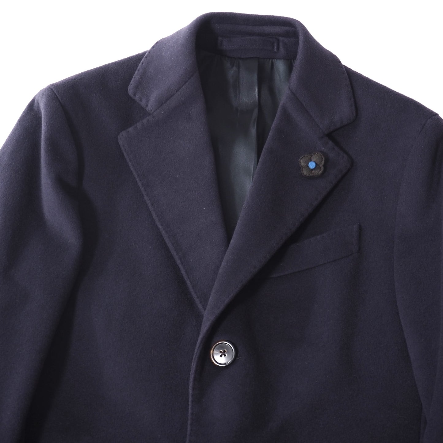 美品 ラルディーニ LARDINI ウール カシミヤ ブートニエール付 チェスターコート 46 ダークネイビー メンズ 正規品 5-YH002