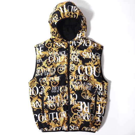 美品 ヴェルサーチ ジーンズ クチュール VERSACE JEANS COUTURE リバーシブル 中綿 ベスト ジャケット M ブラック イエロー メンズ 正規品 5-YH005