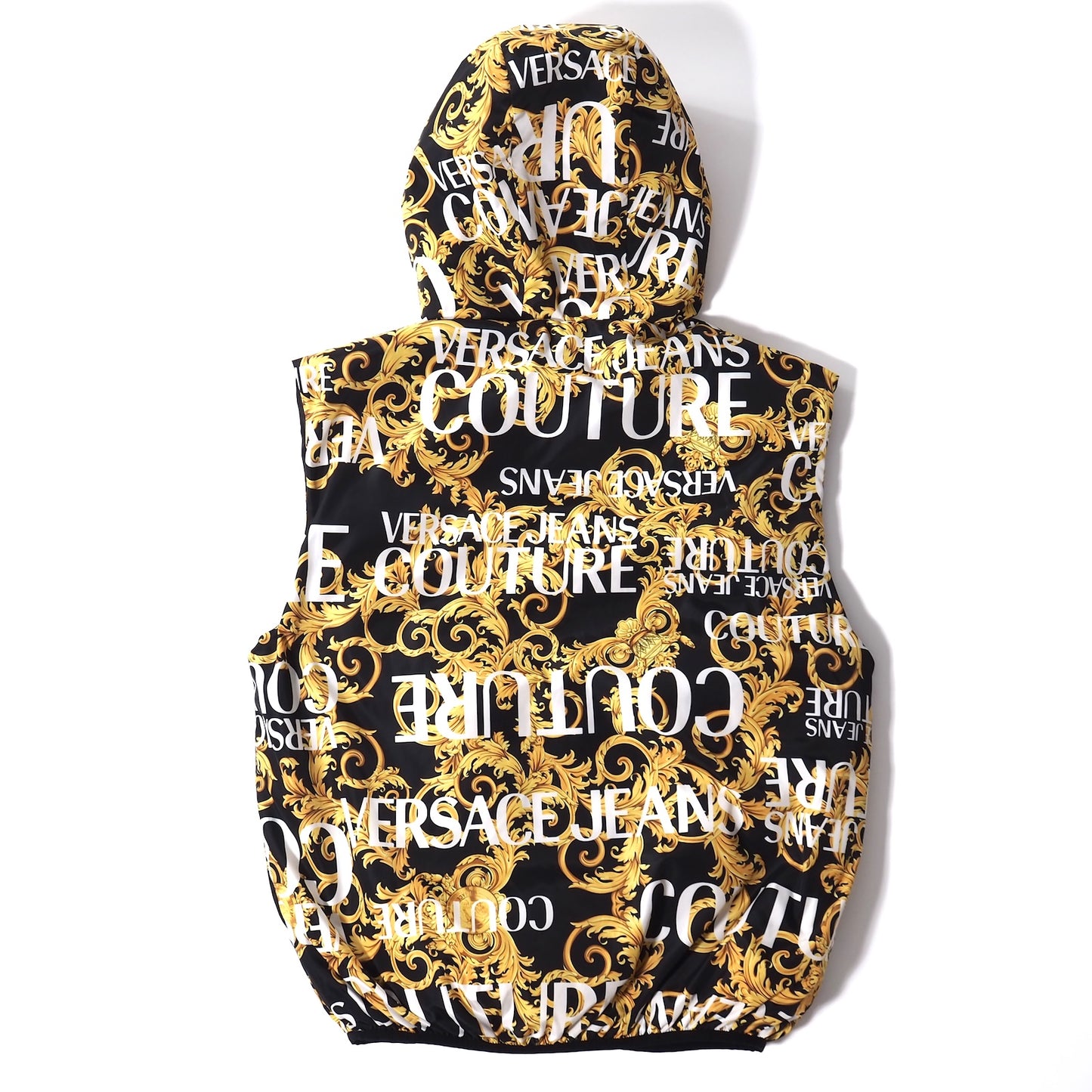 美品 ヴェルサーチ ジーンズ クチュール VERSACE JEANS COUTURE リバーシブル 中綿 ベスト ジャケット M ブラック イエロー メンズ 正規品 5-YH005