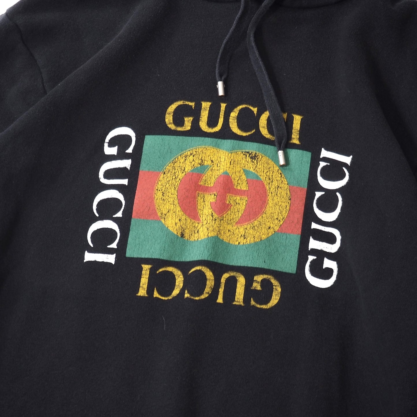 グッチ GUCCI ヴィンテージ加工 ロゴプリント パーカー XL ブラック メンズ 正規品 5-YI003
