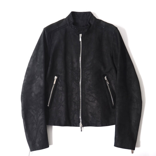 ディオールオム DIOR HOMME トワルドジュイ エンボス加工 刺繍模様 レザージャケット 46 ブラック メンズ 正規品 5-YI008