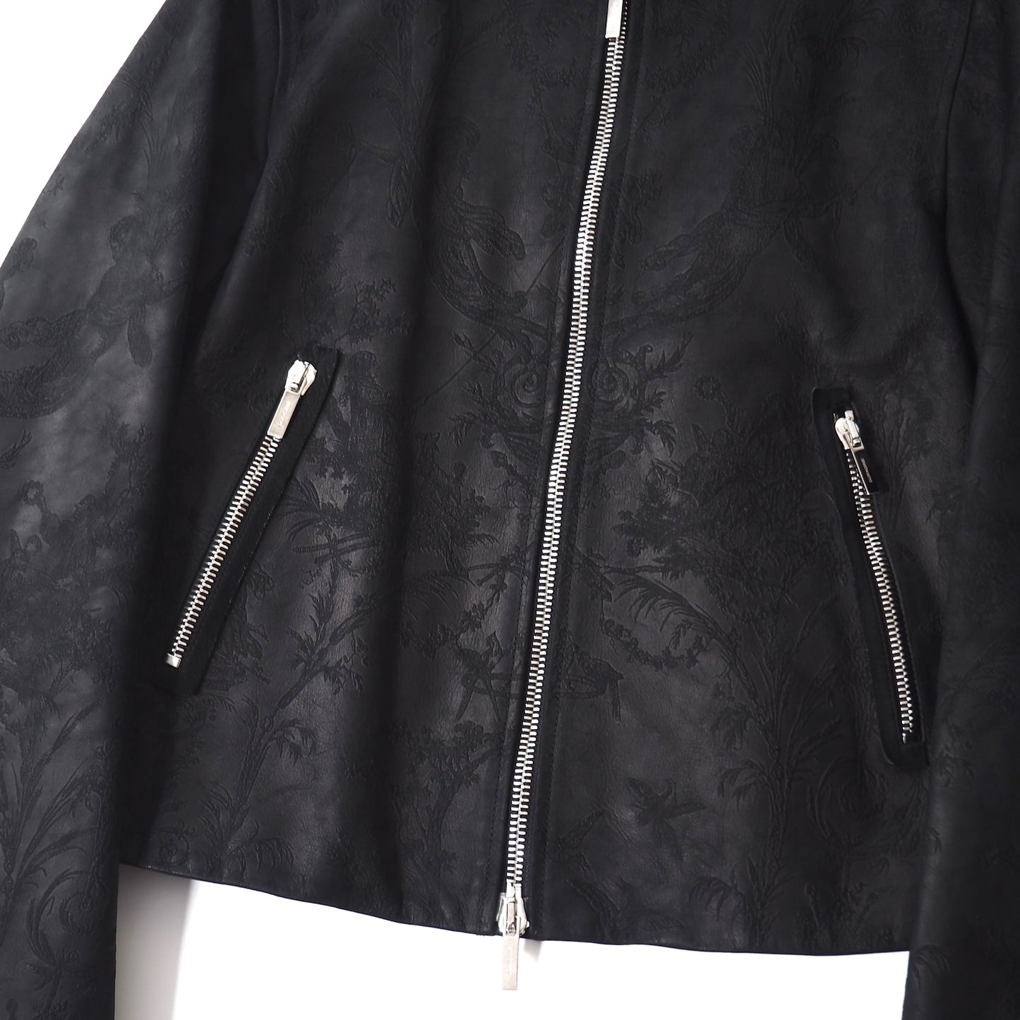 ディオールオム DIOR HOMME トワルドジュイ エンボス加工 刺繍模様 レザージャケット 46 ブラック メンズ 正規品 5-YI008