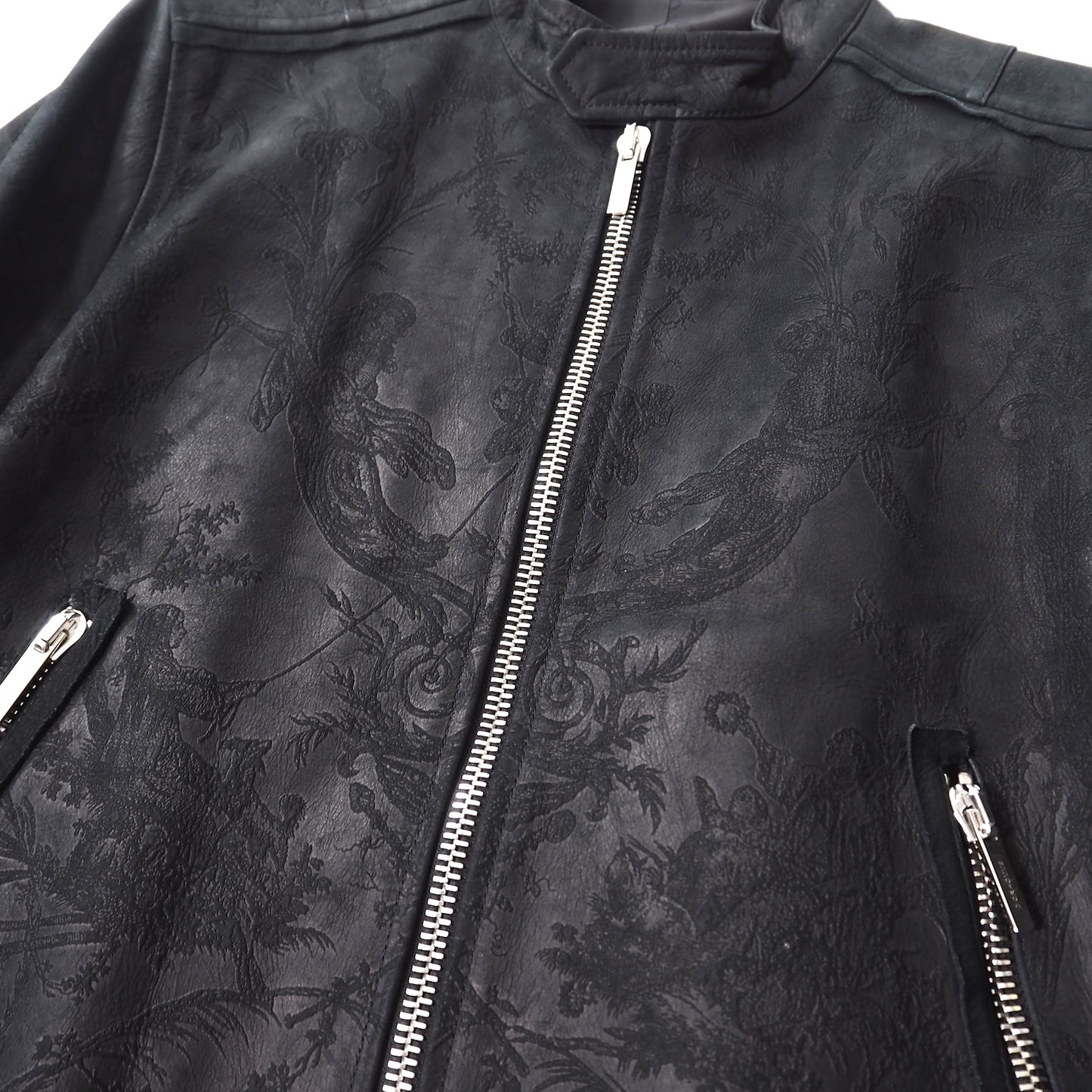 ディオールオム DIOR HOMME トワルドジュイ エンボス加工 刺繍模様 レザージャケット 46 ブラック メンズ 正規品 5-YI008