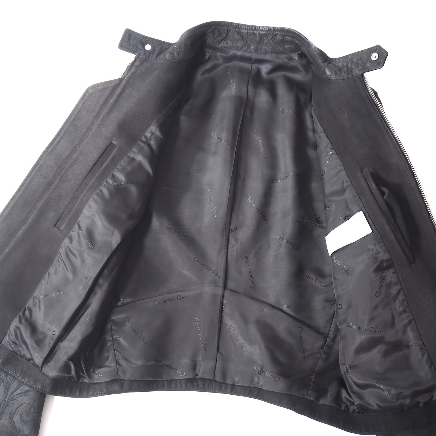 ディオールオム DIOR HOMME トワルドジュイ エンボス加工 刺繍模様 レザージャケット 46 ブラック メンズ 正規品 5-YI008