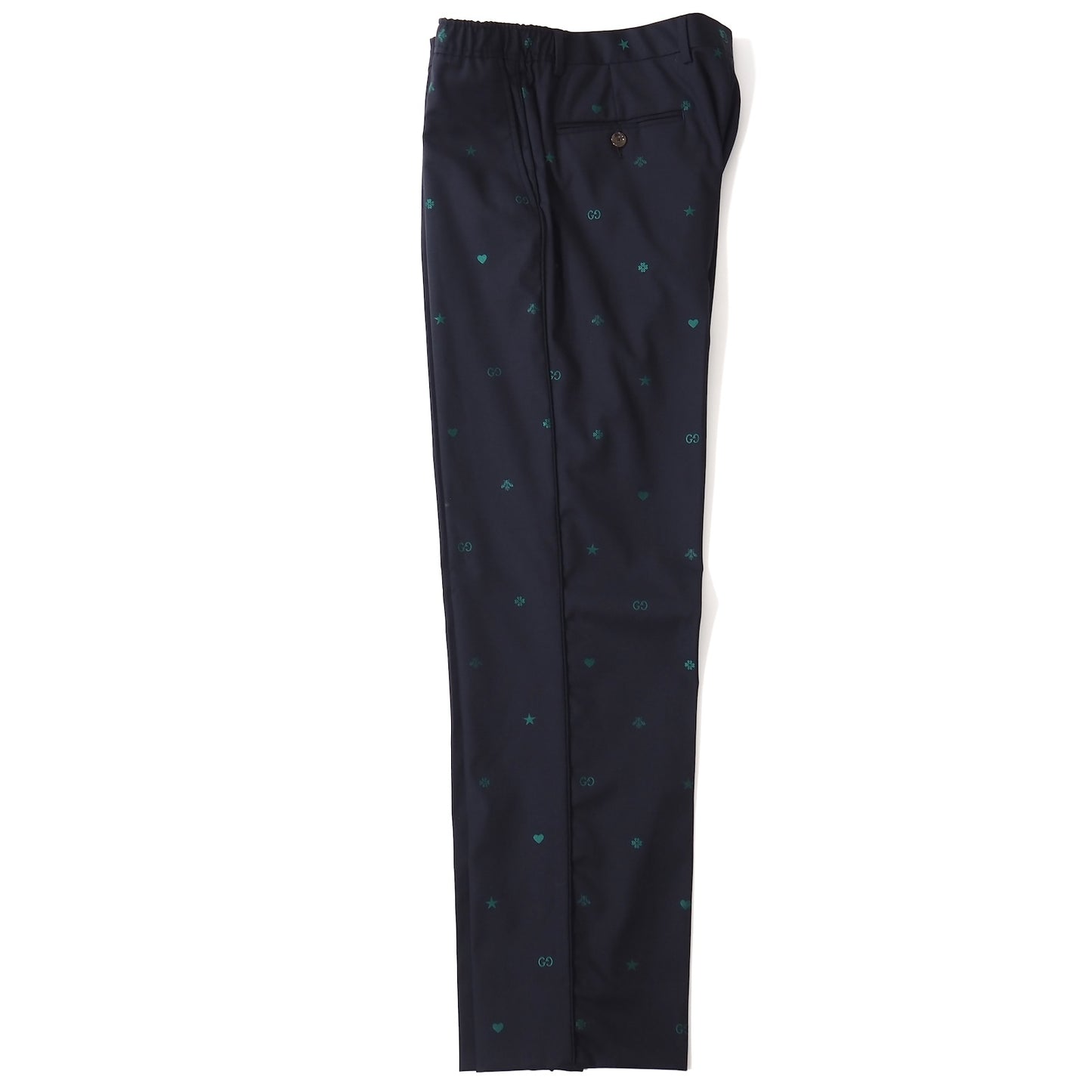 極美品 グッチ GUCCI ウール Bee刺繍 イージー スラックス トラウザー 50 ダークネイビー メンズ 正規品 5-YI009