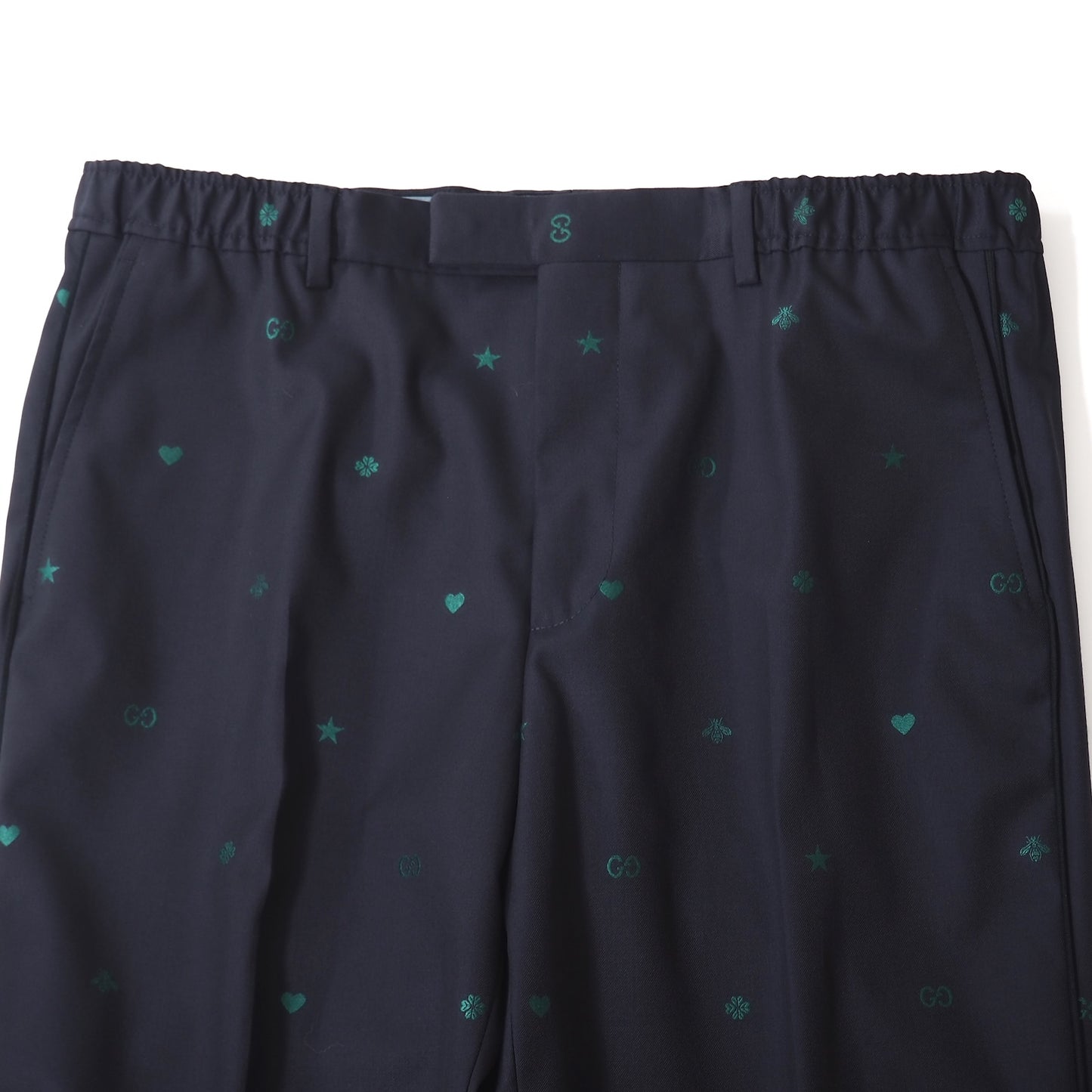 極美品 グッチ GUCCI ウール Bee刺繍 イージー スラックス トラウザー 50 ダークネイビー メンズ 正規品 5-YI009