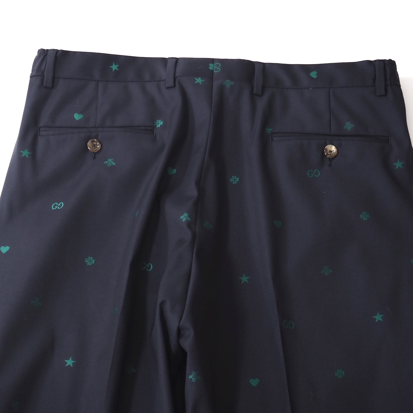 極美品 グッチ GUCCI ウール Bee刺繍 イージー スラックス トラウザー 50 ダークネイビー メンズ 正規品 5-YI009