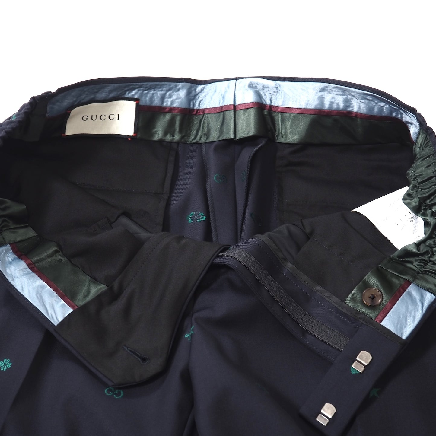 極美品 グッチ GUCCI ウール Bee刺繍 イージー スラックス トラウザー 50 ダークネイビー メンズ 正規品 5-YI009