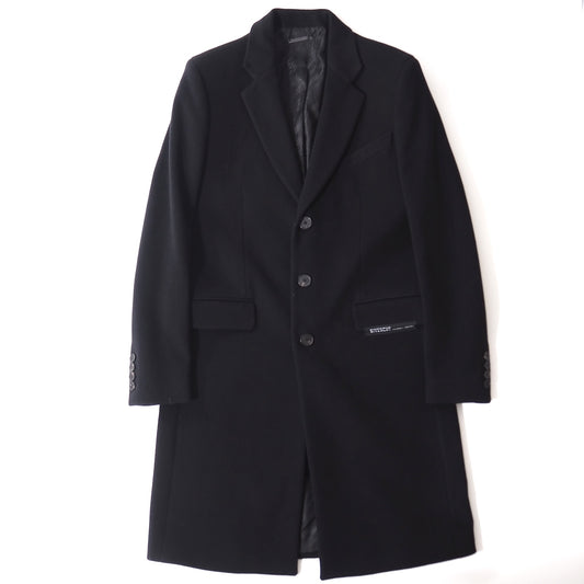 良品 ジバンシー GIVENCHY 現行 ウール カシミヤ チェスターコート 48 ブラック メンズ 正規品 5-YI010