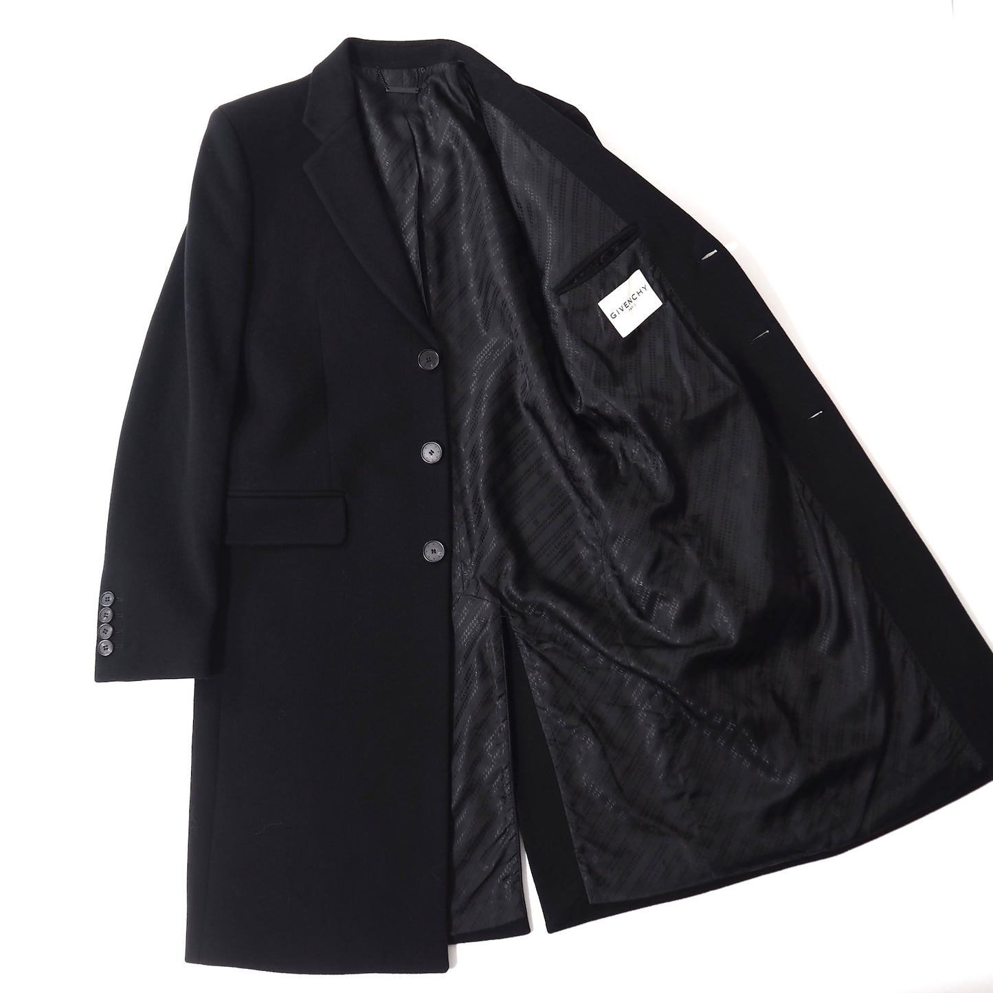 良品 ジバンシー GIVENCHY 現行 ウール カシミヤ チェスターコート 48 ブラック メンズ 正規品 5-YI010