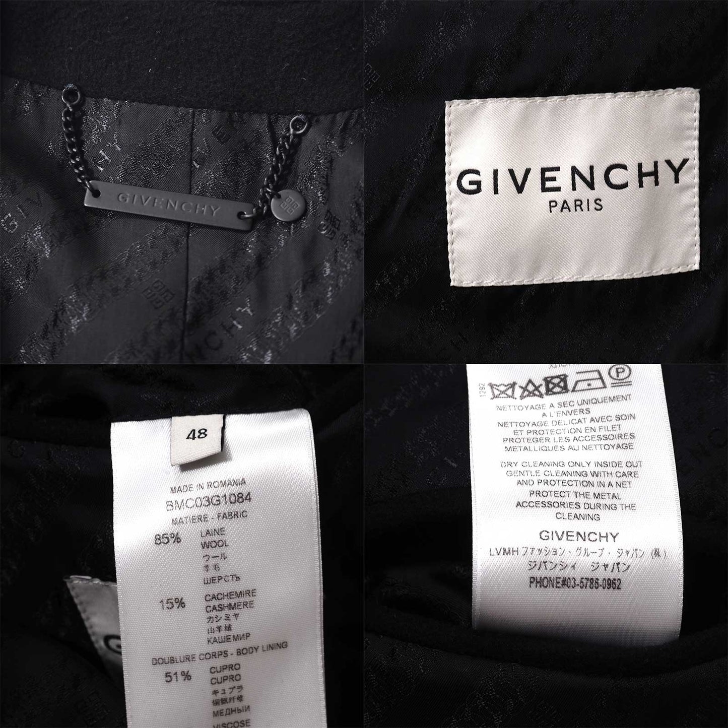 良品 ジバンシー GIVENCHY 現行 ウール カシミヤ チェスターコート 48 ブラック メンズ 正規品 5-YI010