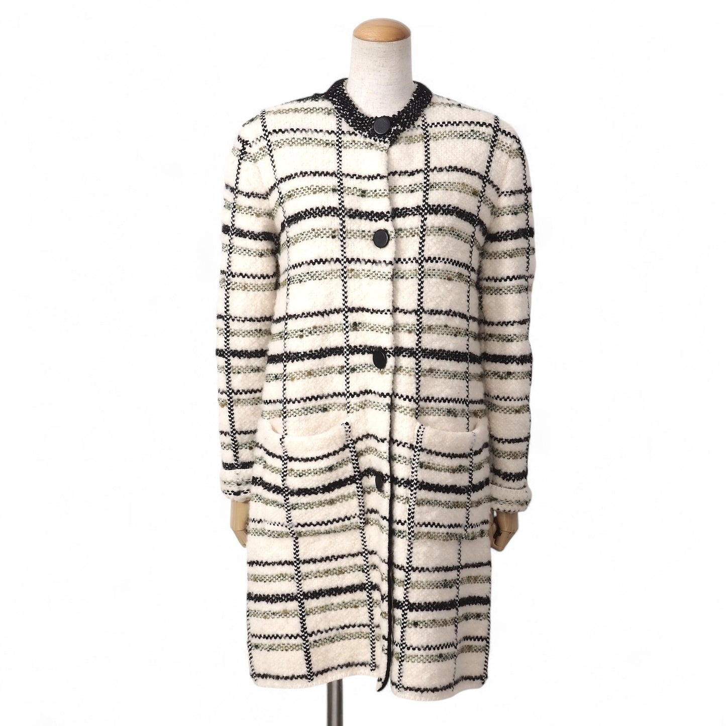 美品 ルイヴィトン Louis Vuitton ウール ツイード コート M ホワイト レディース 正規品 5-YJ001