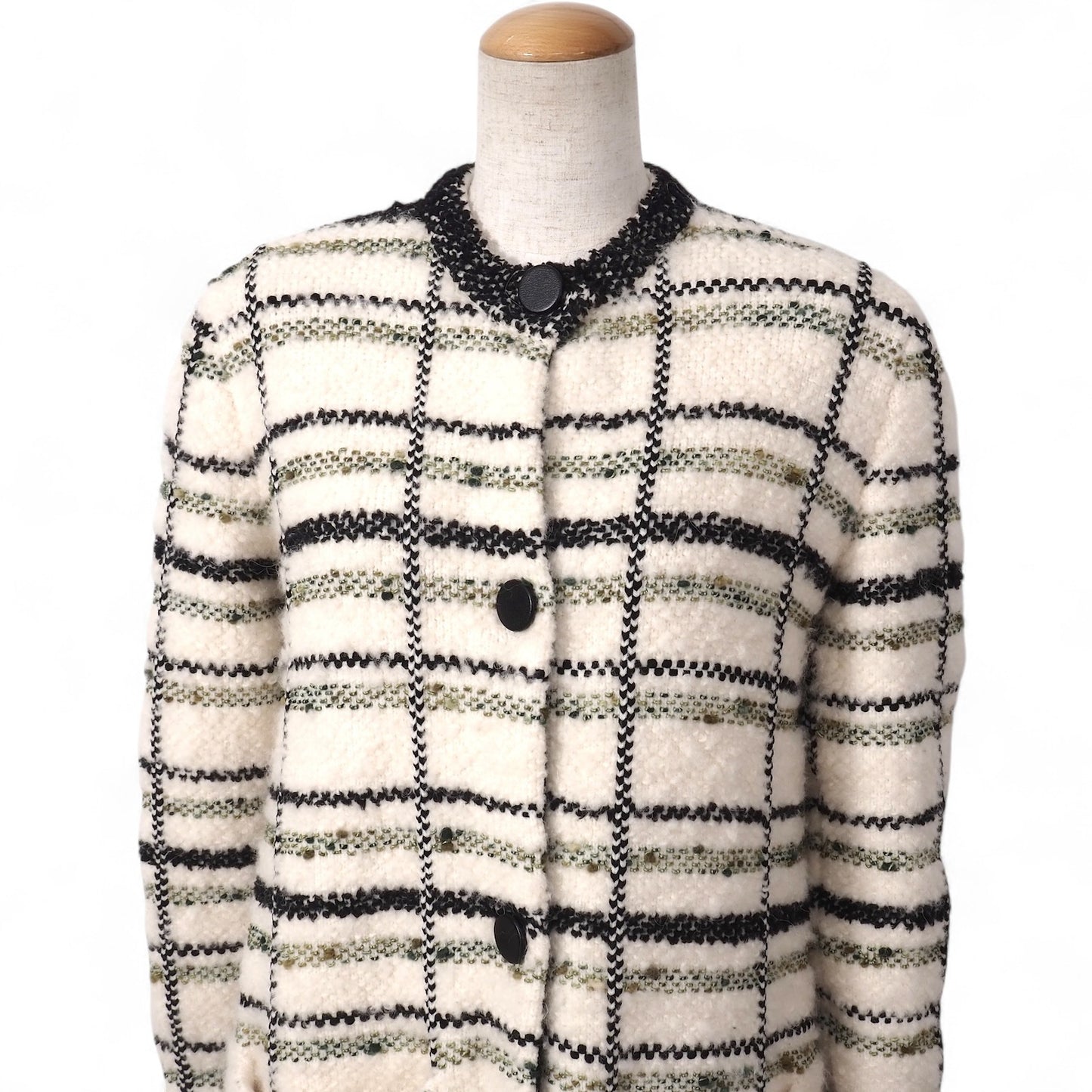 美品 ルイヴィトン Louis Vuitton ウール ツイード コート M ホワイト レディース 正規品 5-YJ001