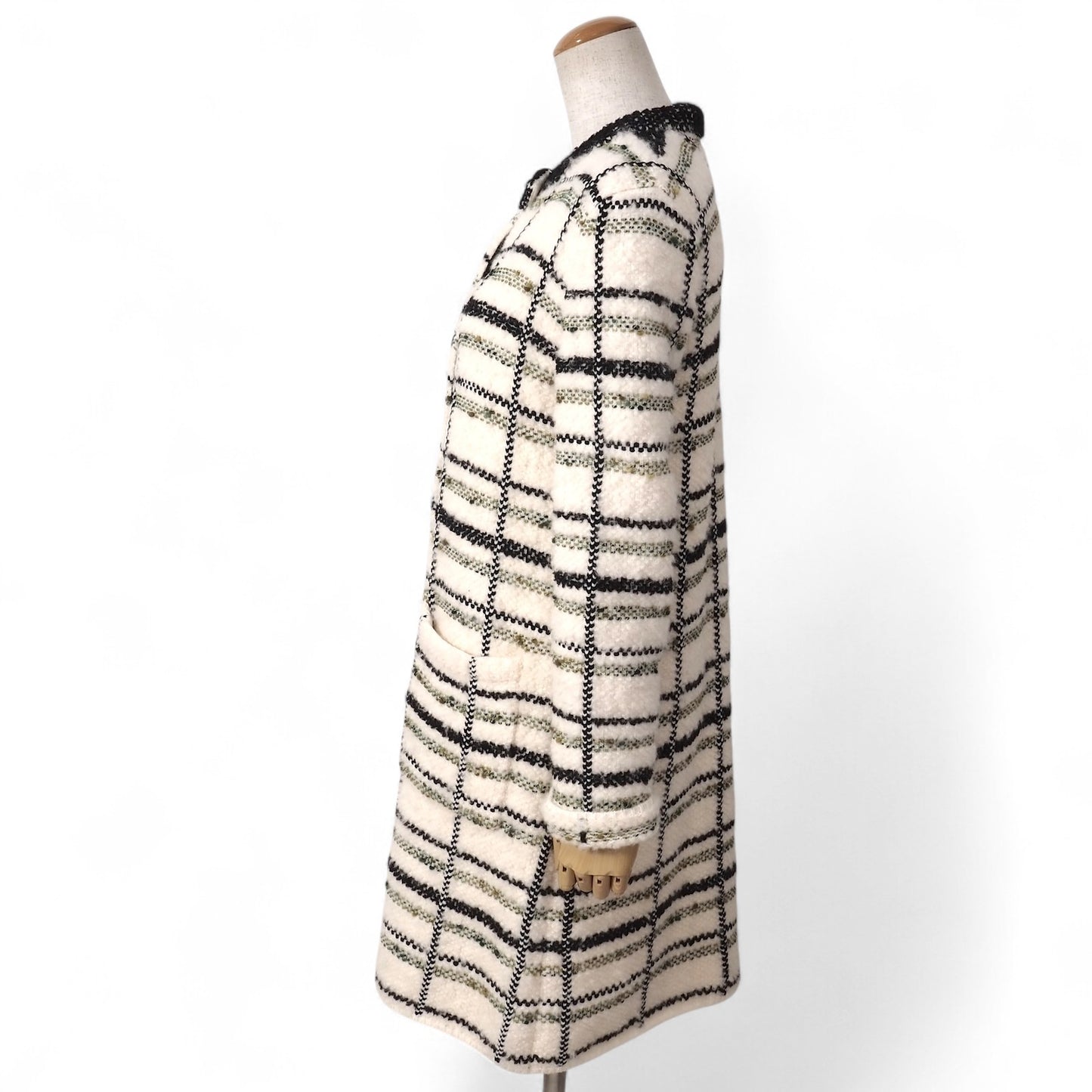 美品 ルイヴィトン Louis Vuitton ウール ツイード コート M ホワイト レディース 正規品 5-YJ001