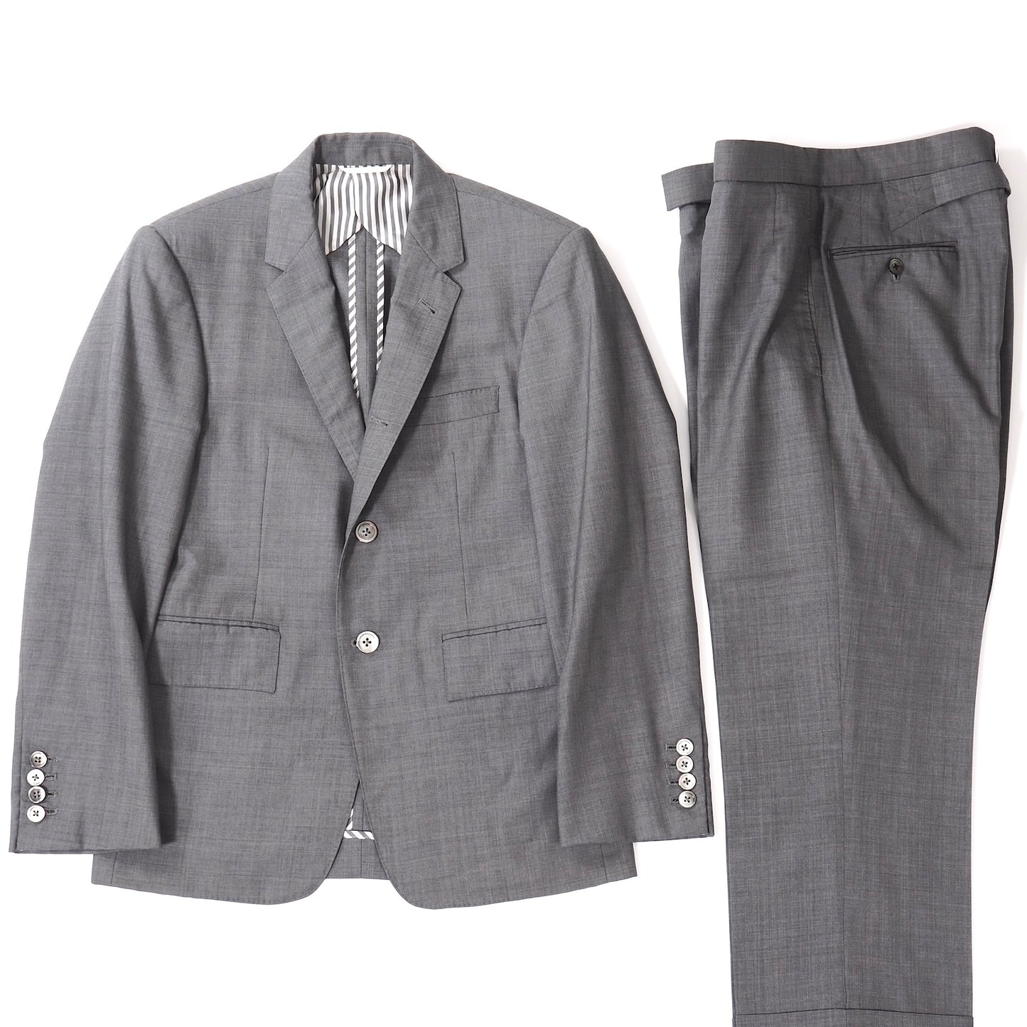 良品 トムブラウン THOM BROWNE ウール シルク スーツ ジャケット パンツ 0 グレー メンズ 正規品 5-YJ003