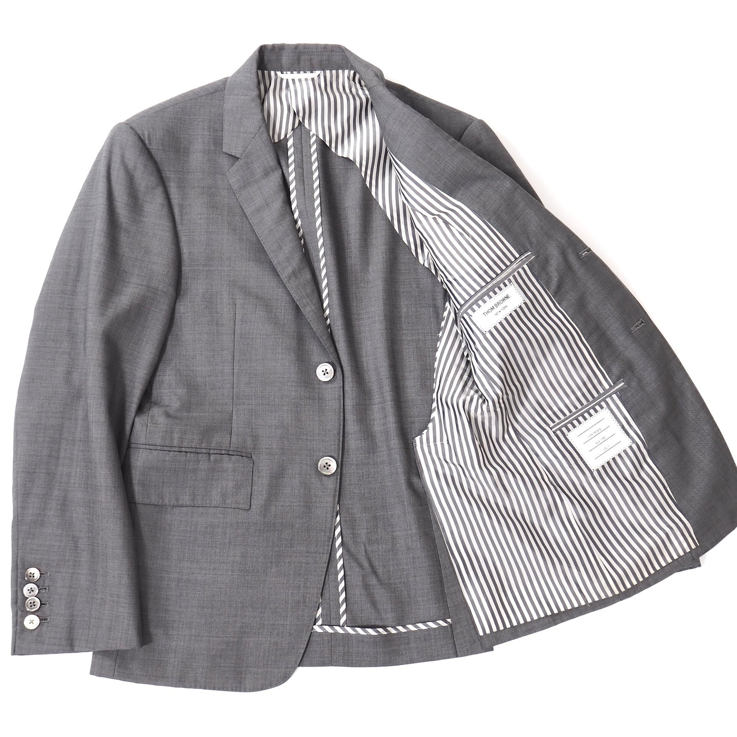 良品 トムブラウン THOM BROWNE ウール シルク スーツ ジャケット パンツ 0 グレー メンズ 正規品 5-YJ003