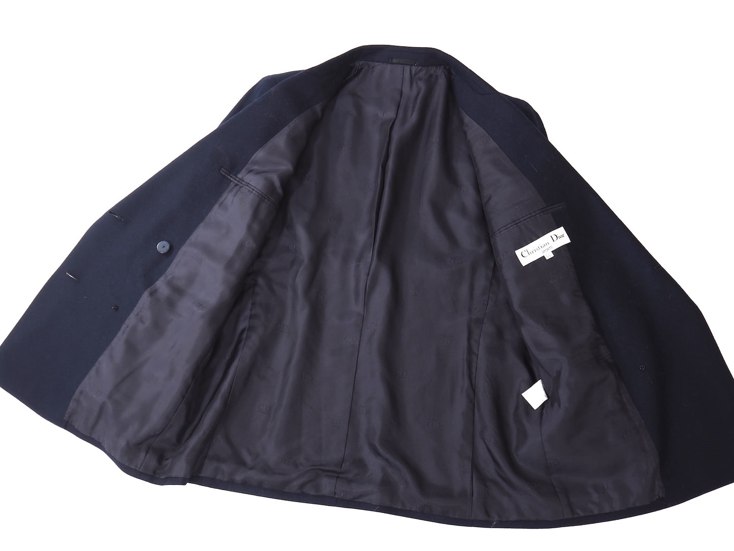 美品 クリスチャンディオール Christian Dior ヴィンテージ ウール 金ボタンワッペン ダブルブレスト ジャケット LL ネイビー レディース 正規品 5-YK002