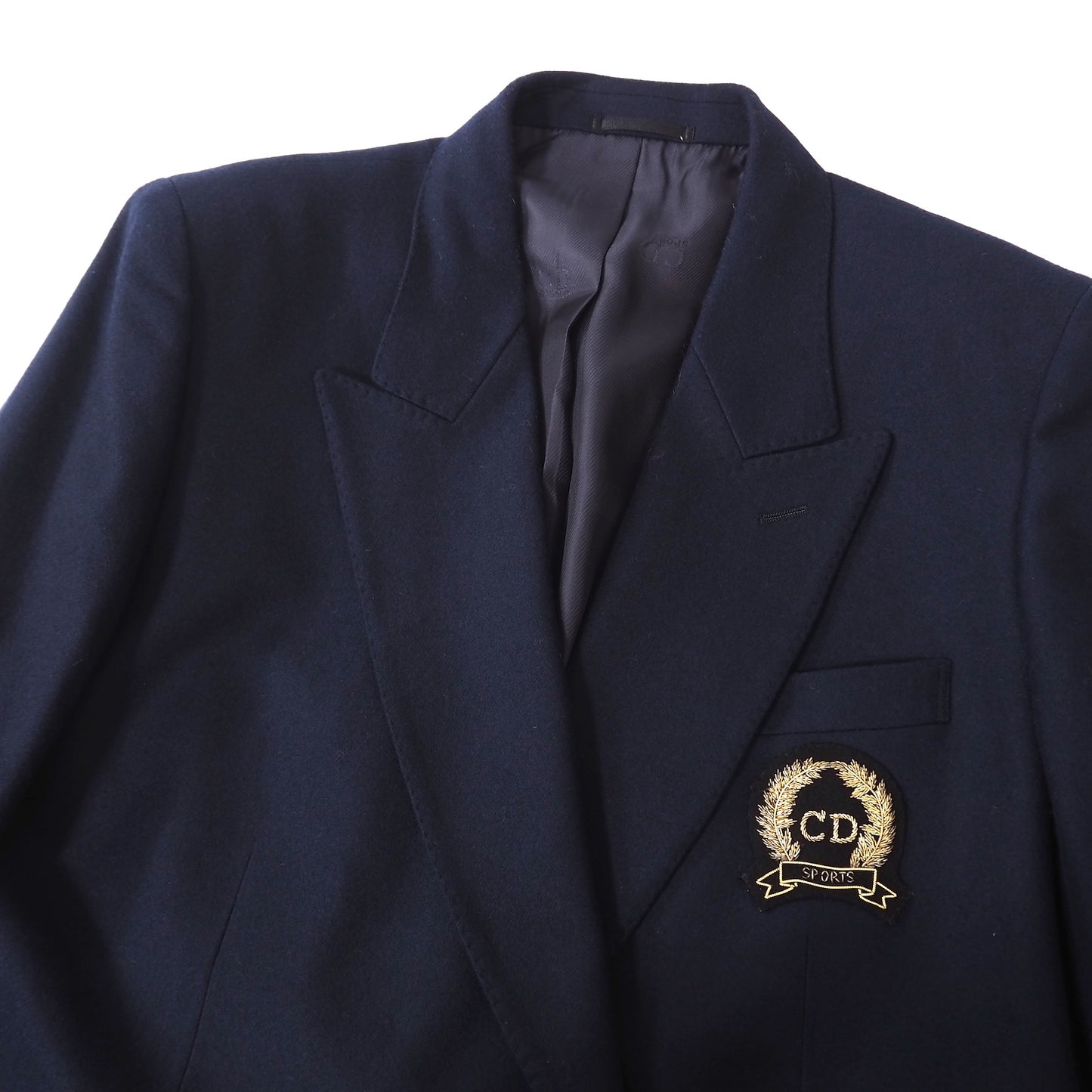 美品 クリスチャンディオール Christian Dior ヴィンテージ ウール 金ボタンワッペン ダブルブレスト ジャケット LL ネイビー レディース 正規品 5-YK002