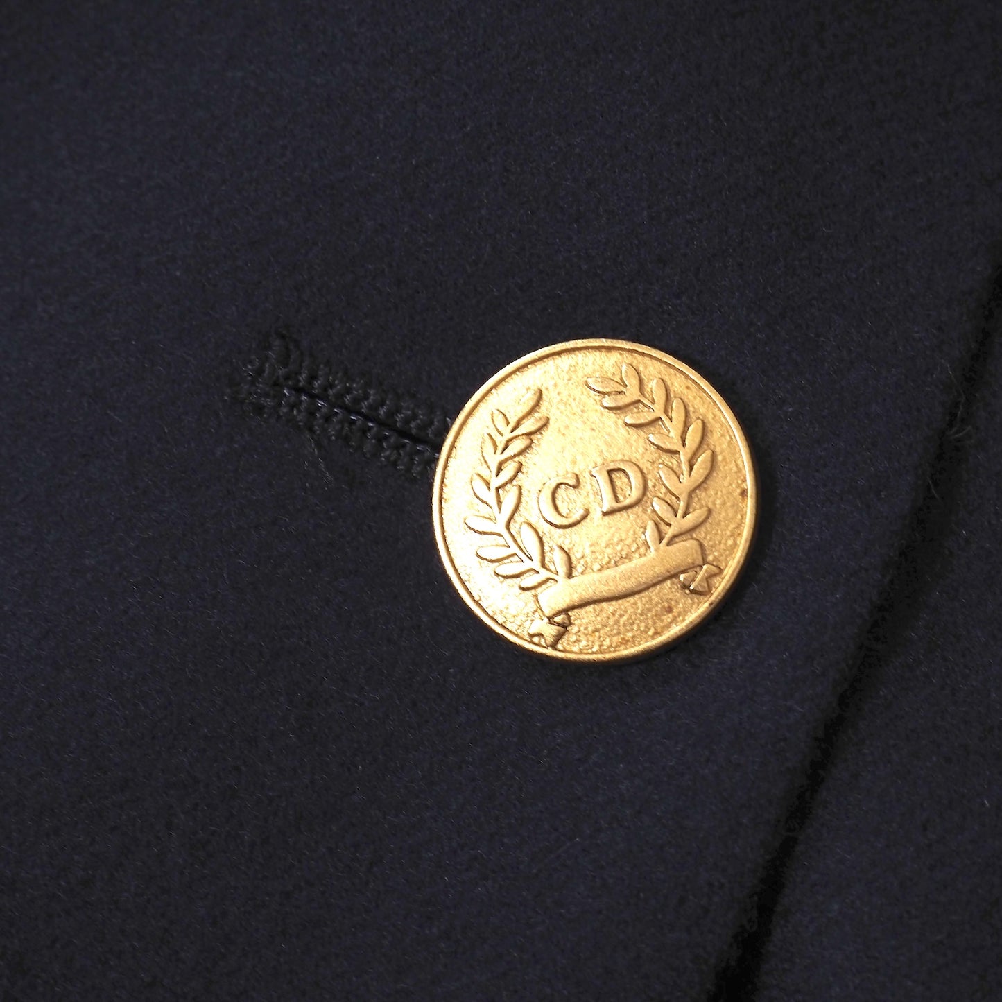 美品 クリスチャンディオール Christian Dior ヴィンテージ ウール 金ボタンワッペン ダブルブレスト ジャケット LL ネイビー レディース 正規品 5-YK002