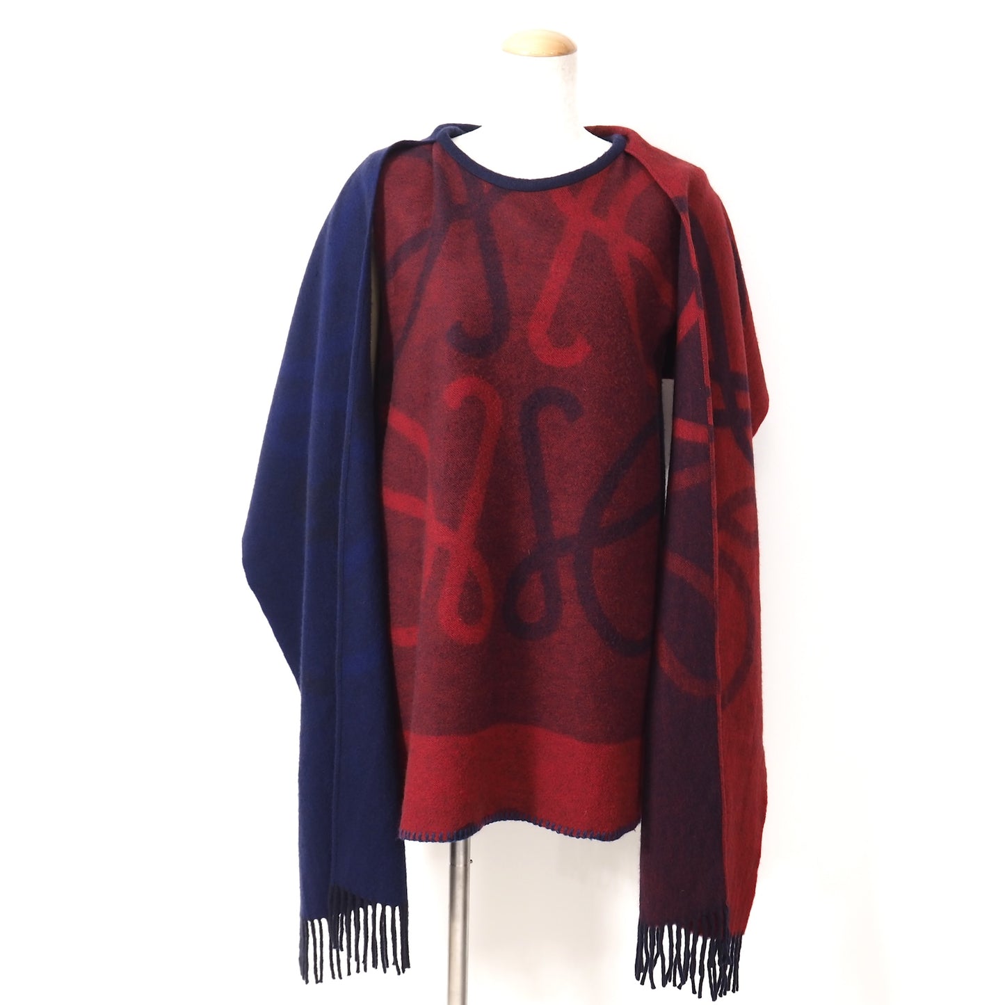 良品 ロエベ LOEWE ウール カシミヤ 現行 アナグラム柄 チュニック 36 パープル レッド レディース 正規品 5-YK003