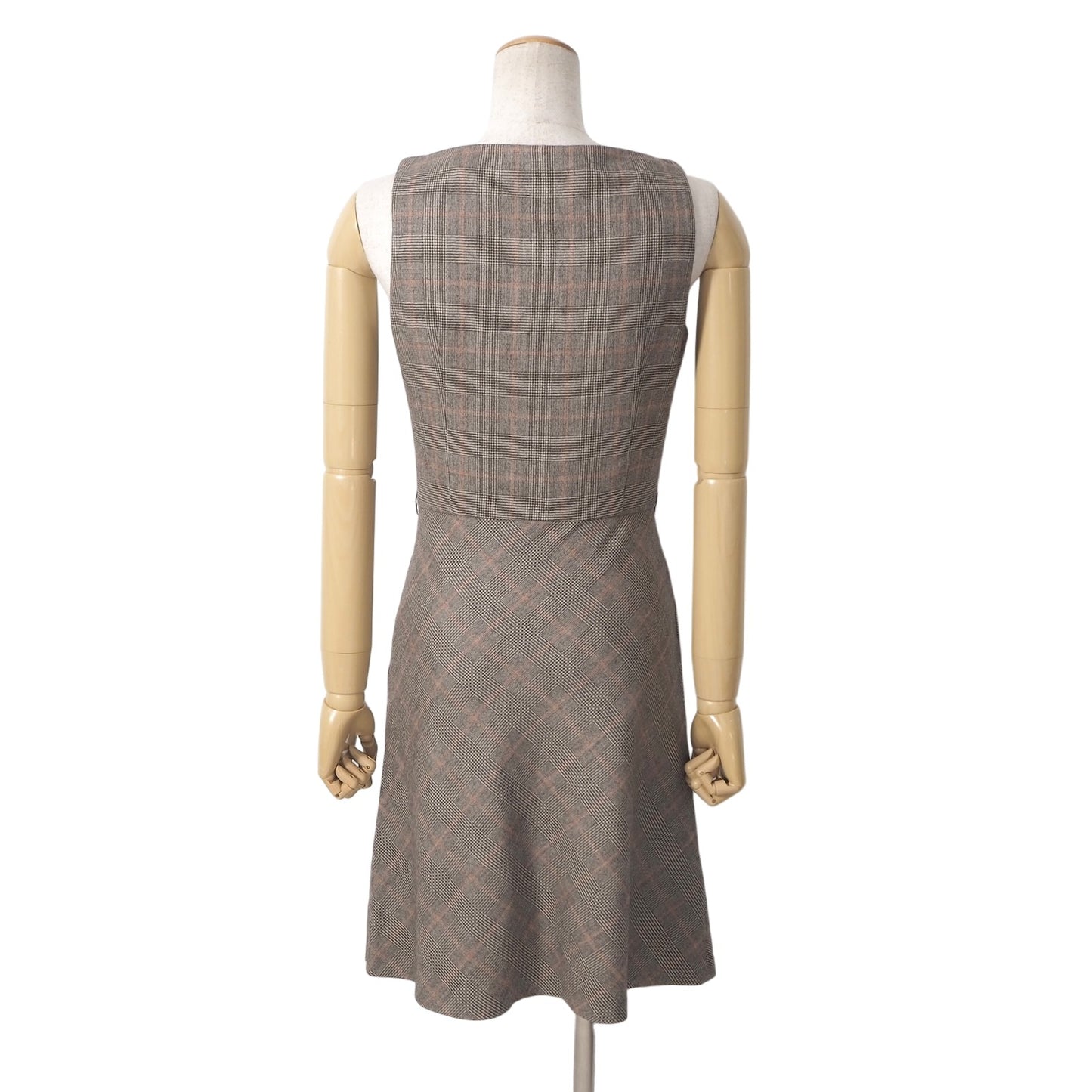 美品 クリスチャンディオール Christian Dior ノースリーブ ワンピース 40 ブラウン チェック レディース 正規品 5-YL007