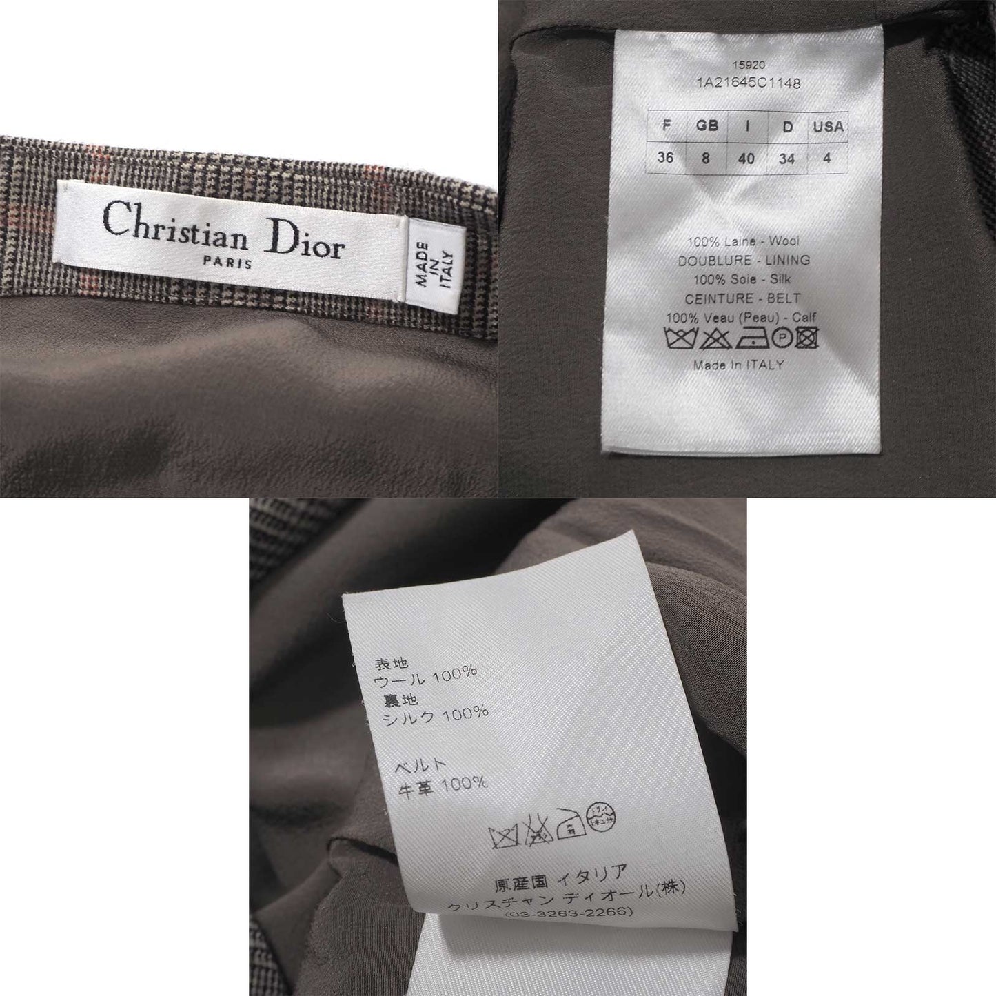 美品 クリスチャンディオール Christian Dior ノースリーブ ワンピース 40 ブラウン チェック レディース 正規品 5-YL007