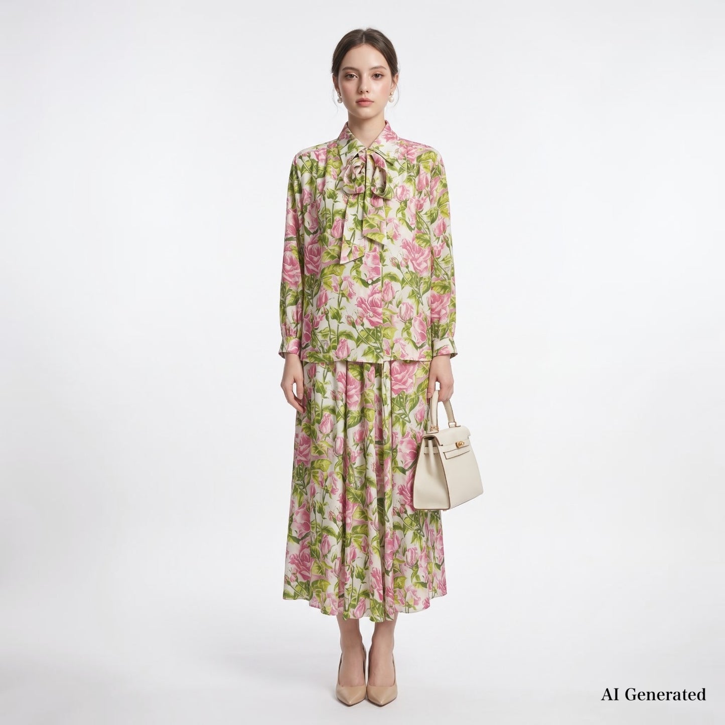 クリスチャンディオール Christian Dior ヴィンテージ シルク 花柄 セットアップ ブラウス スカート 9 フローラル レディース 正規品 5-YL014