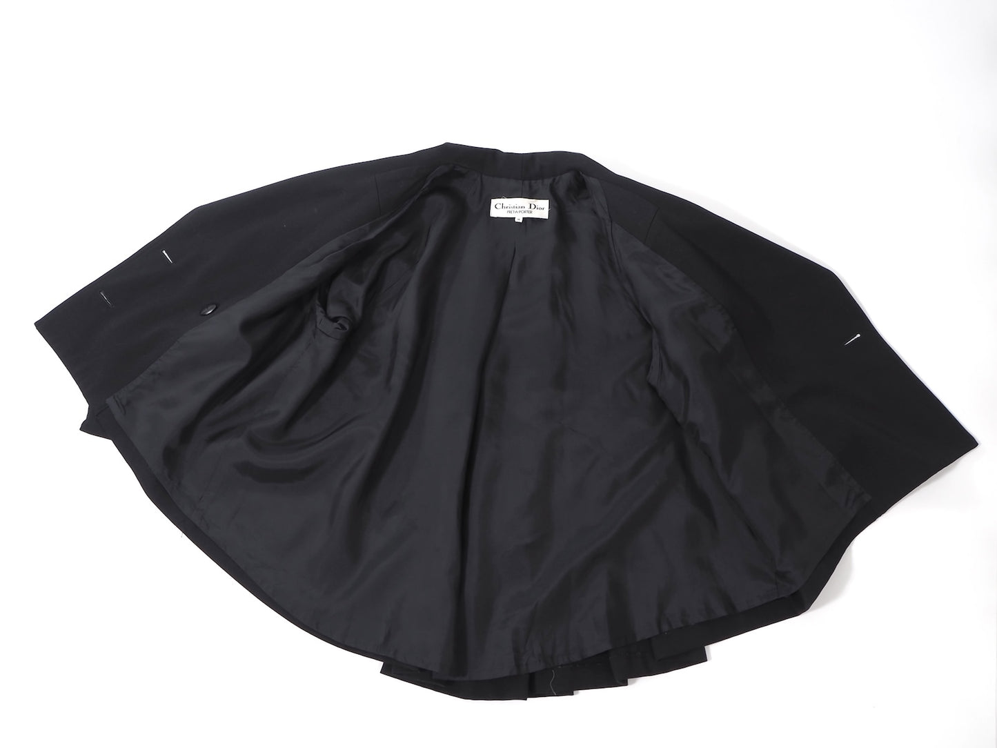 美品 クリスチャンディオール Christian Dior ウール ヴィンテージ プリーツ ジャケット M ブラック レディース 正規品 5-YL017