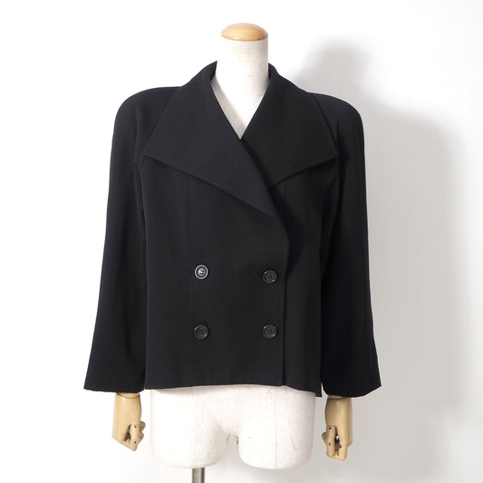 美品 クリスチャンディオール Christian Dior ウール ヴィンテージ プリーツ ジャケット M ブラック レディース 正規品 5-YL017
