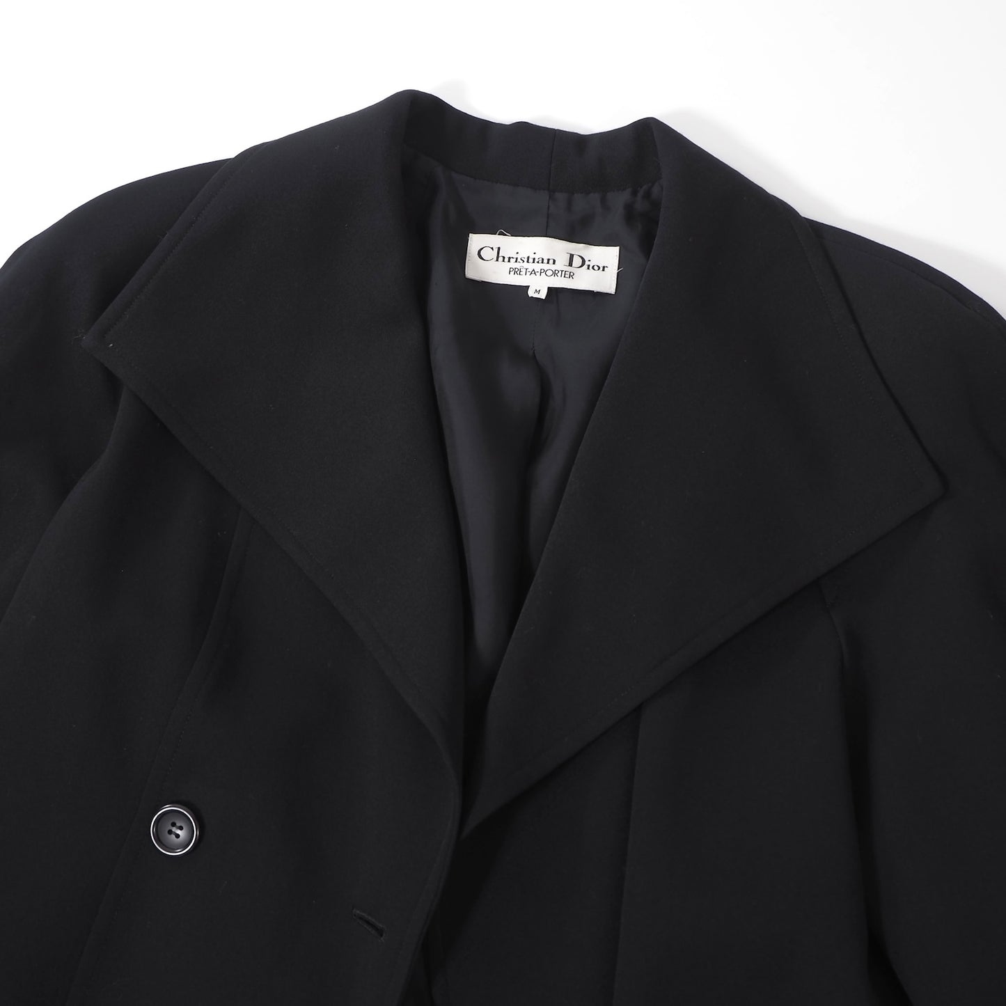 美品 クリスチャンディオール Christian Dior ウール ヴィンテージ プリーツ ジャケット M ブラック レディース 正規品 5-YL017