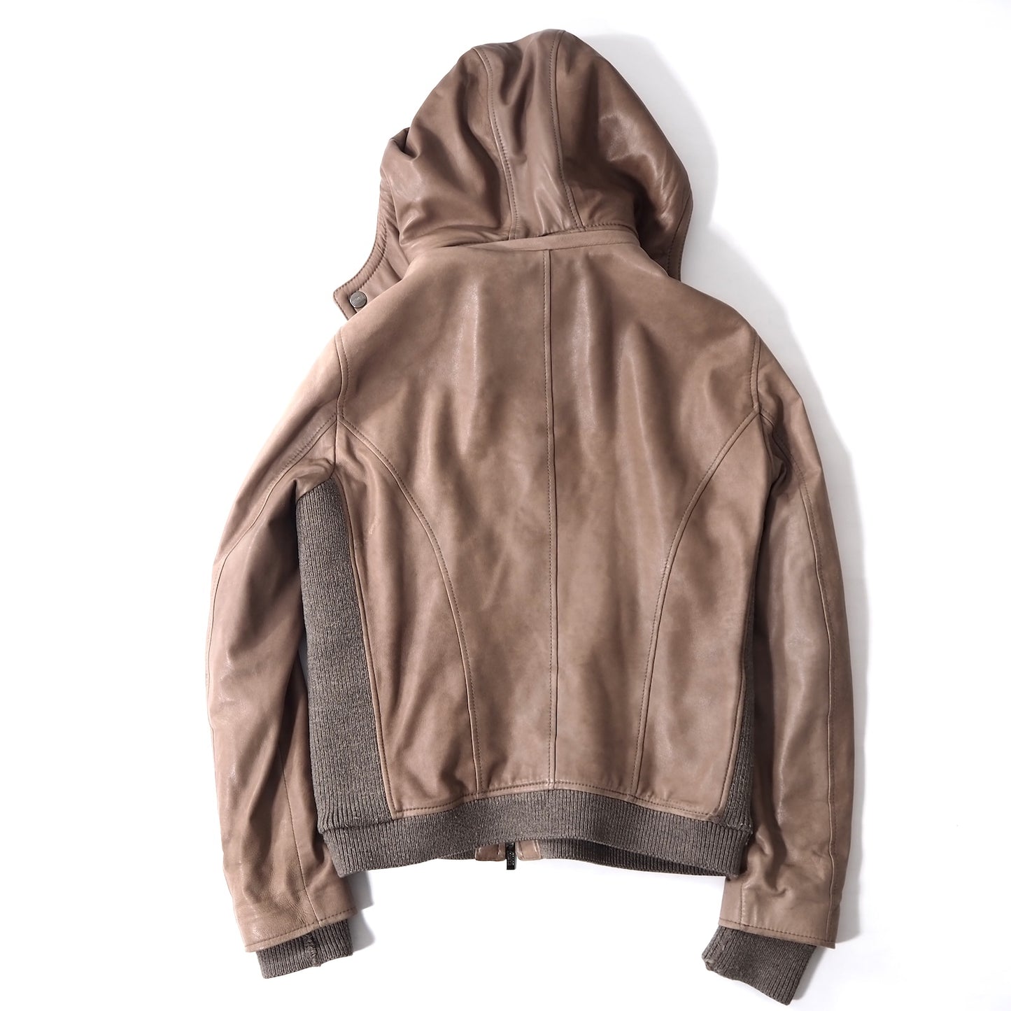 アルマーニコレツィオーニ ARMANI COLLEZIONI イタリア製 ラムスキン フーデッド レザージャケット 48 ブラウン メンズ 正規品 5-ZD006