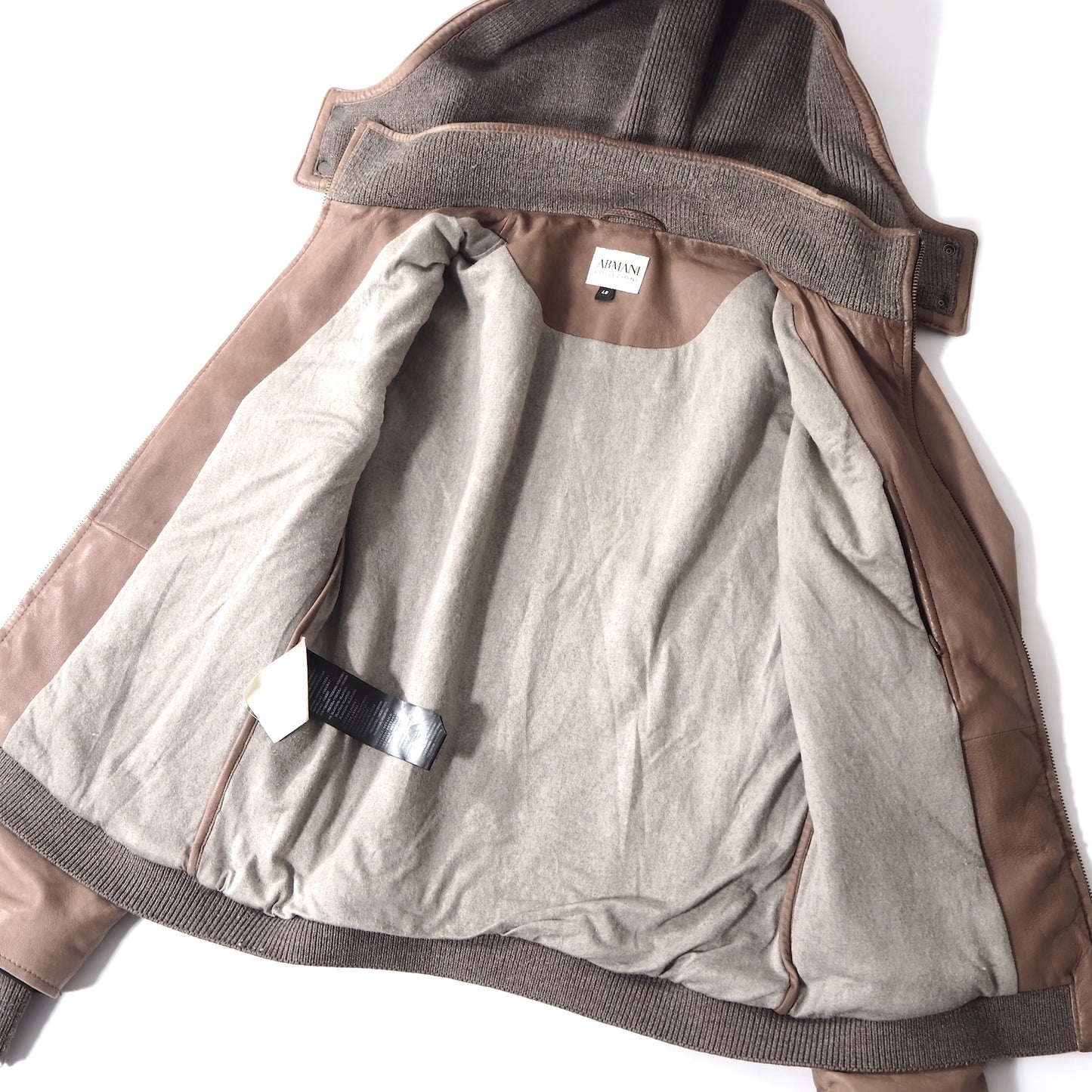 アルマーニコレツィオーニ ARMANI COLLEZIONI イタリア製 ラムスキン フーデッド レザージャケット 48 ブラウン メンズ 正規品 5-ZD006