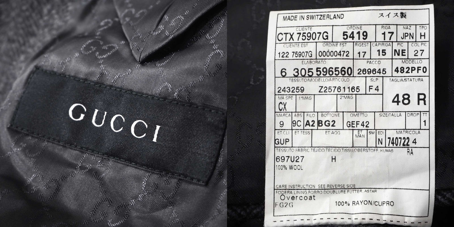 美品 グッチ GUCCI トムフォード期 ホースビット ウール チェスター コート 48 ヘリンボーン ツイード グレー メンズ 正規品 5-ZD009