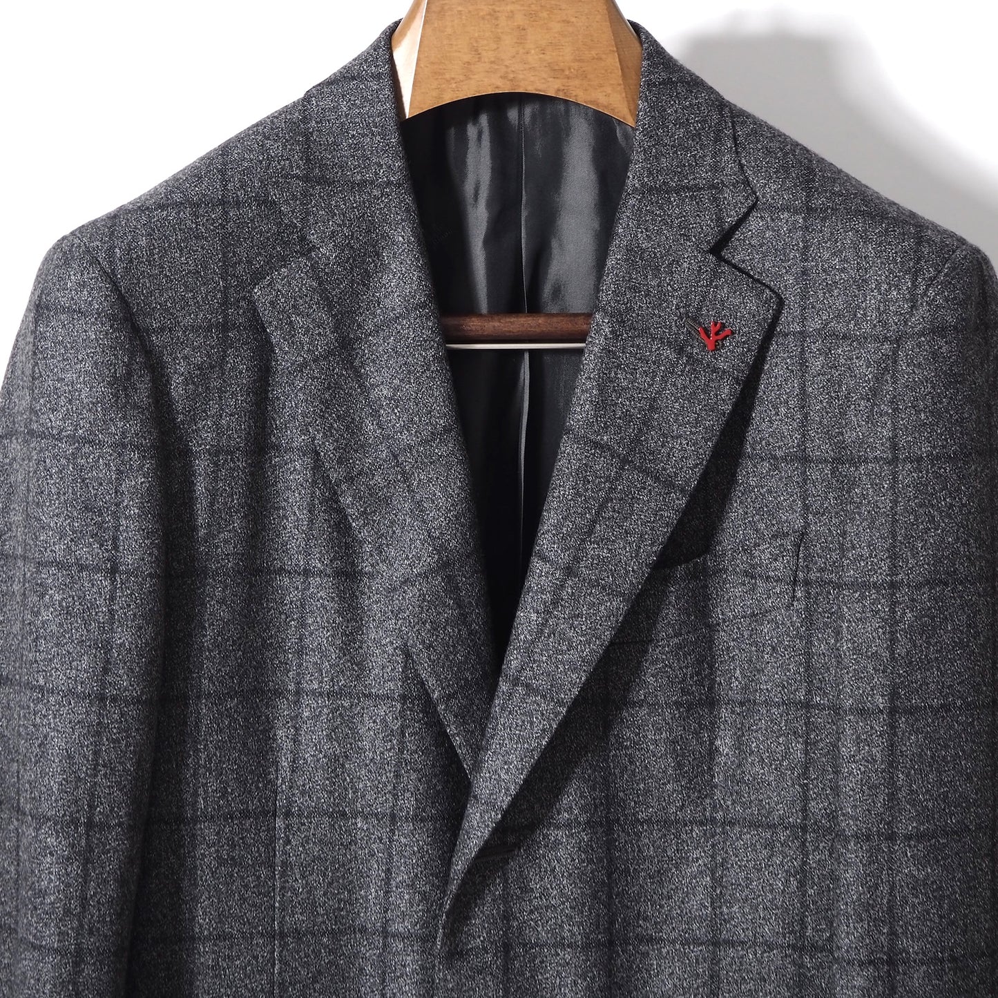 極美品 イザイア ISAIA イタリア製 ラペルピン付 ウール スーツ セットアップ 46 グレー チェック メンズ 正規品 5-ZD014