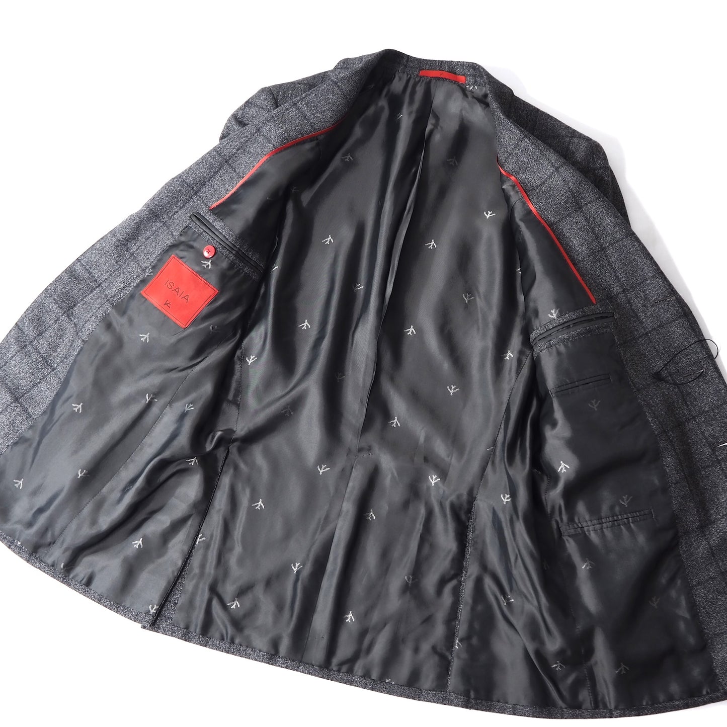 極美品 イザイア ISAIA イタリア製 ラペルピン付 ウール スーツ セットアップ 46 グレー チェック メンズ 正規品 5-ZD014