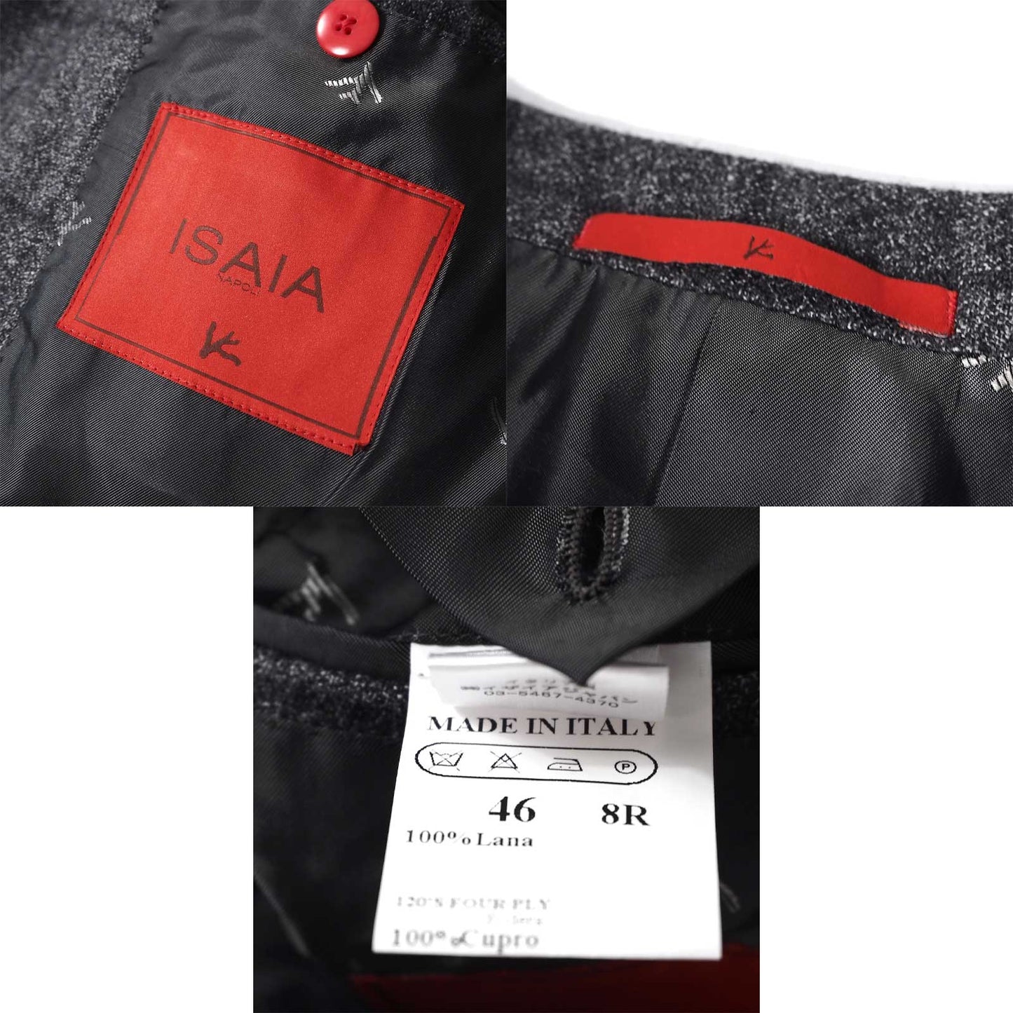 極美品 イザイア ISAIA イタリア製 ラペルピン付 ウール スーツ セットアップ 46 グレー チェック メンズ 正規品 5-ZD014