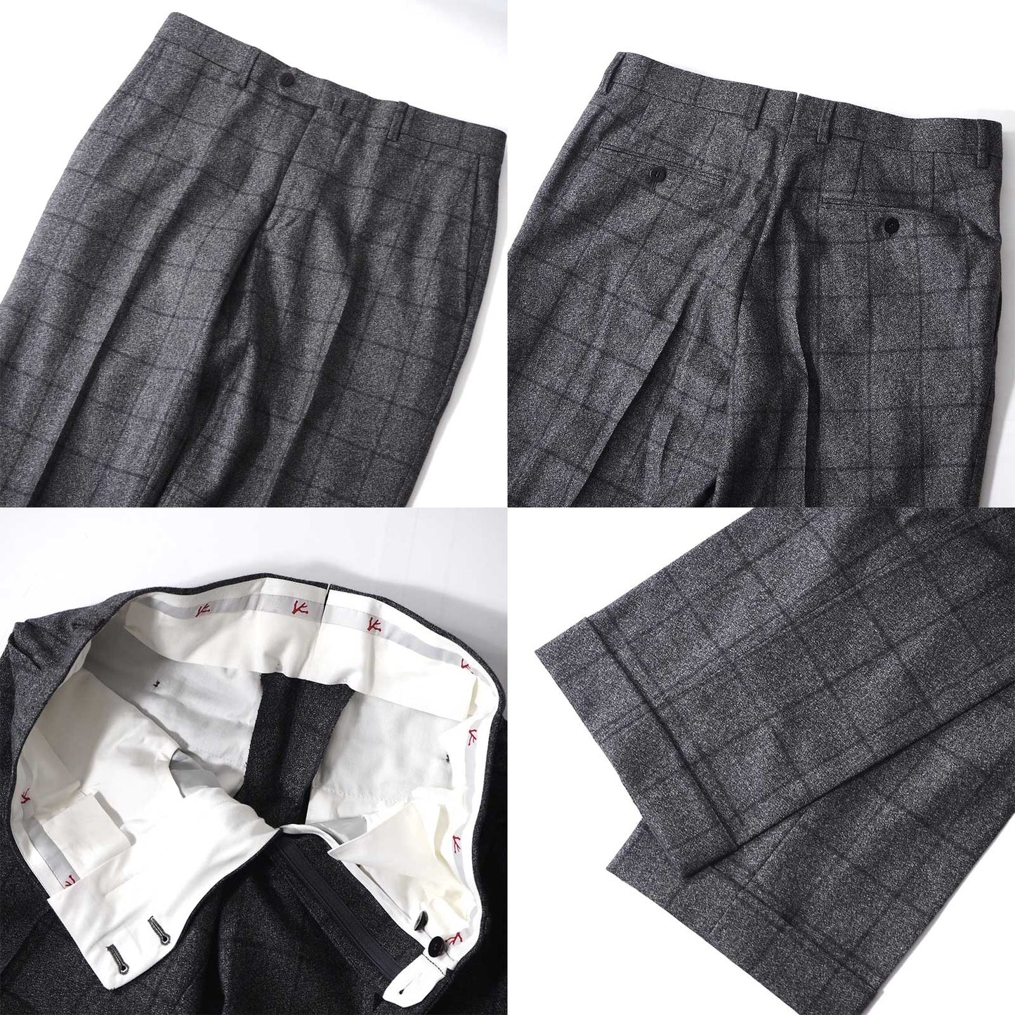 極美品 イザイア ISAIA イタリア製 ラペルピン付 ウール スーツ セットアップ 46 グレー チェック メンズ 正規品 5-ZD014