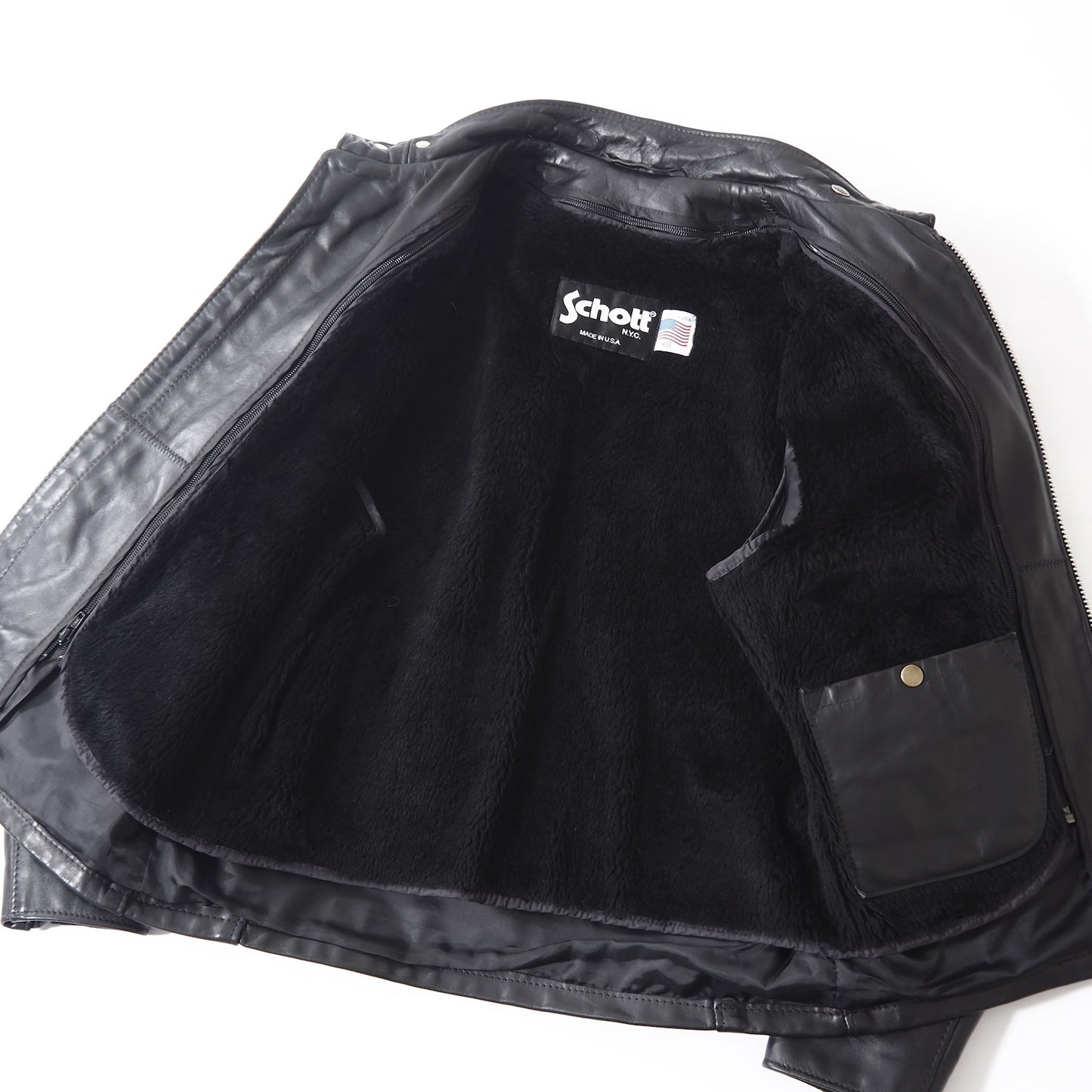 美品 ショット Schott 641 USA製 近年モデル ボアライナー シングルラーダース レザー ジャケット 40 ブラック メンズ 正規品 5-ZD018