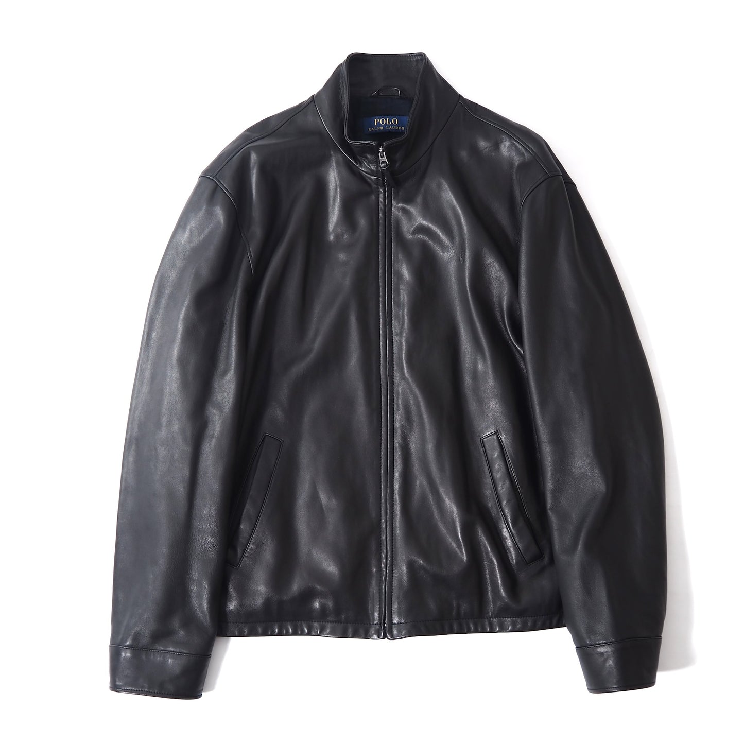 POLO RALPH LAUREN ポロラルフローレン スタンドカラー ラムレザー ジャケット 裏地チェック XL ブラック メンズ 正規品 5-ZD023