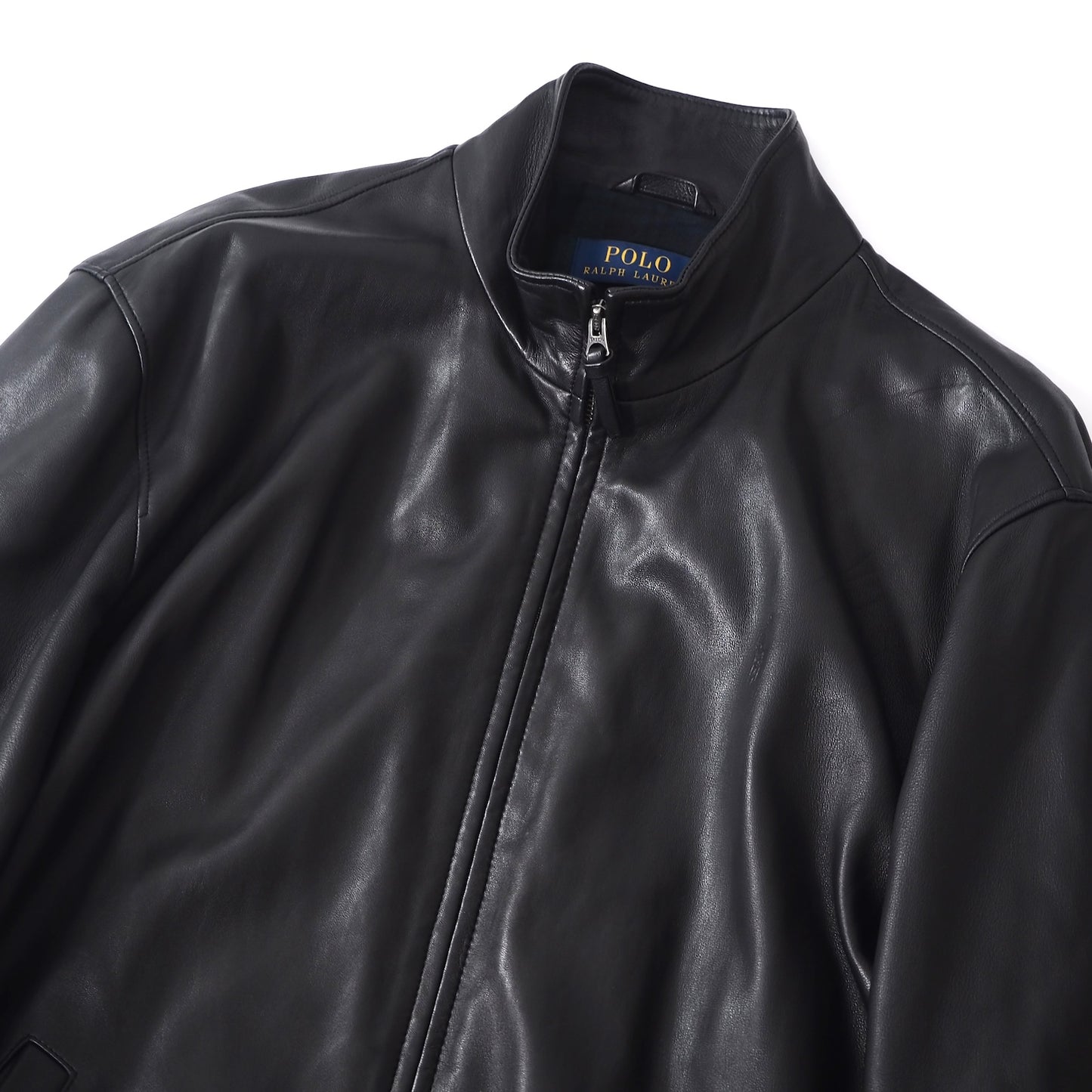 POLO RALPH LAUREN ポロラルフローレン スタンドカラー ラムレザー ジャケット 裏地チェック XL ブラック メンズ 正規品 5-ZD023