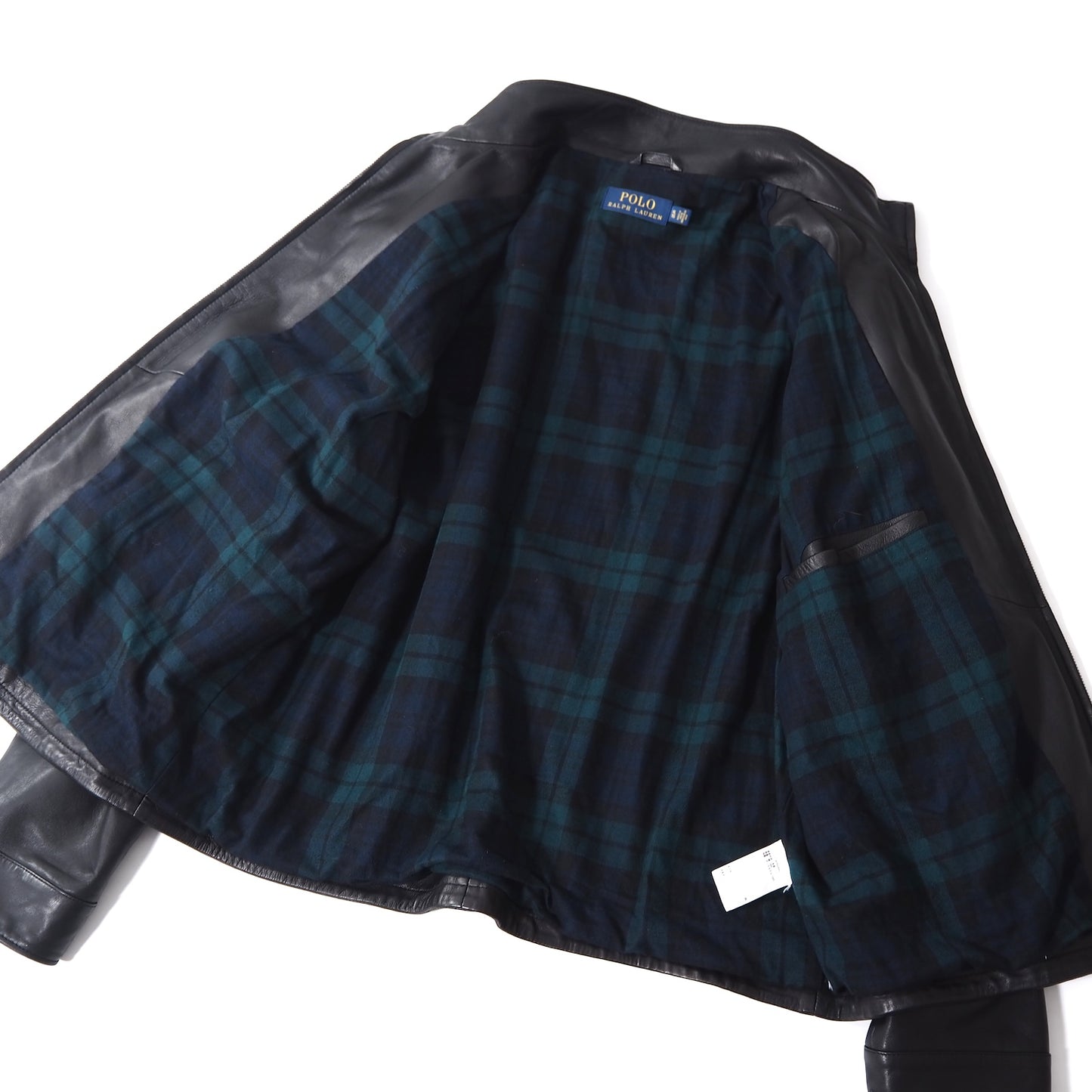 POLO RALPH LAUREN ポロラルフローレン スタンドカラー ラムレザー ジャケット 裏地チェック XL ブラック メンズ 正規品 5-ZD023